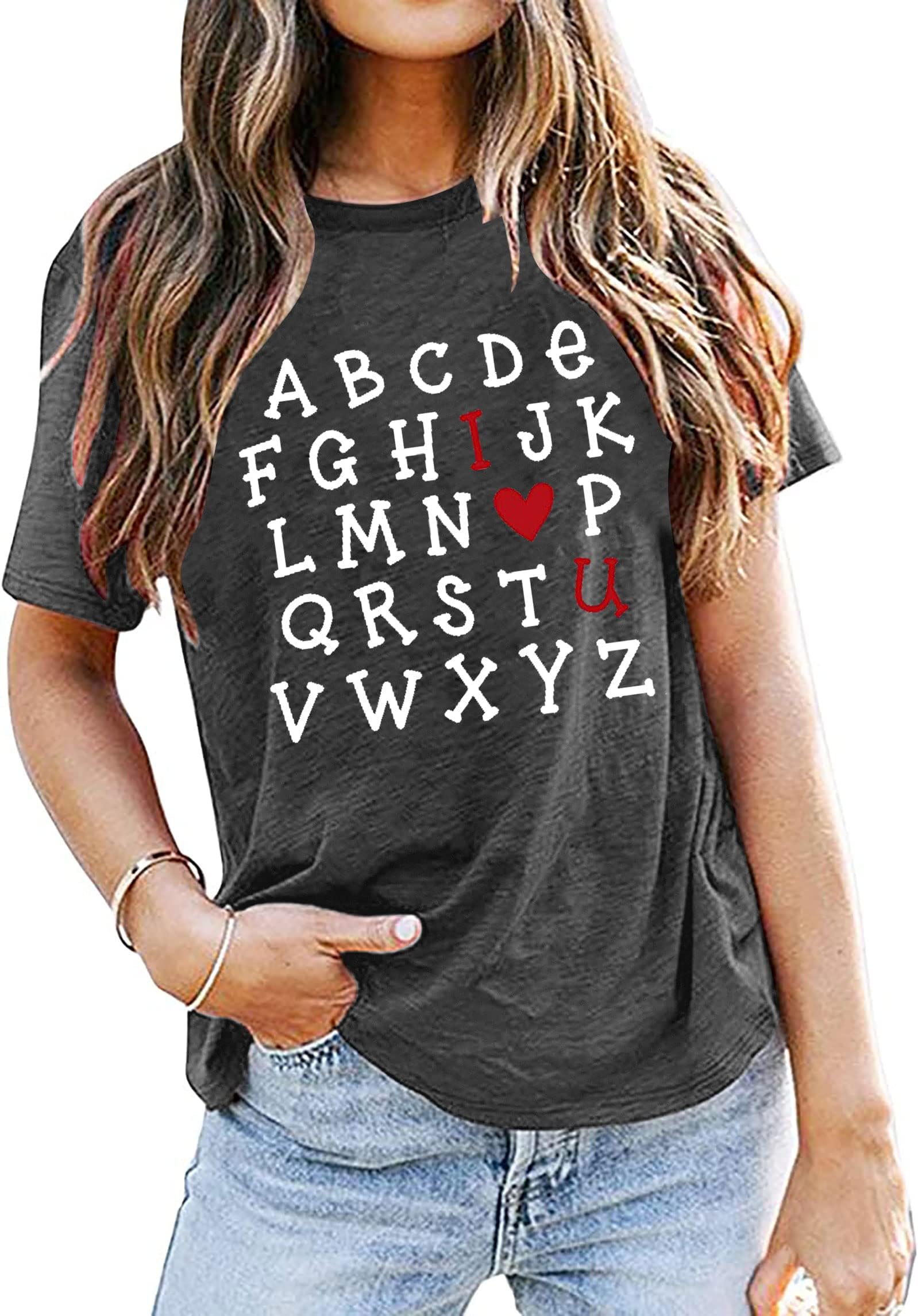 EGELEXYI Love You Shirt Women Valentines Day Couples Tops Girlfriends Fiancee Wife Short Sleeve Gifts Tees