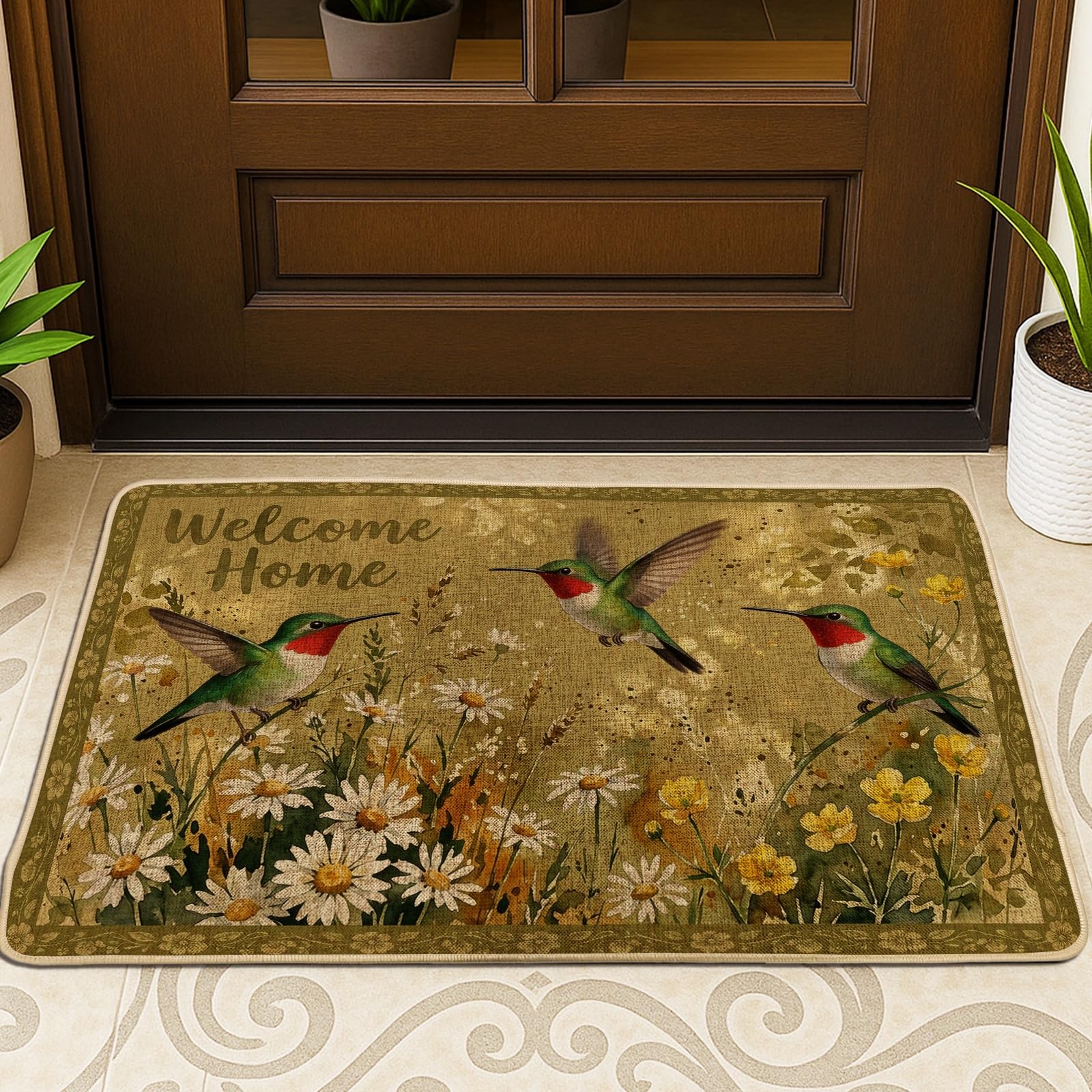Paillasson colibri et chrysanthème pour sublimer votre terrasse et entrée