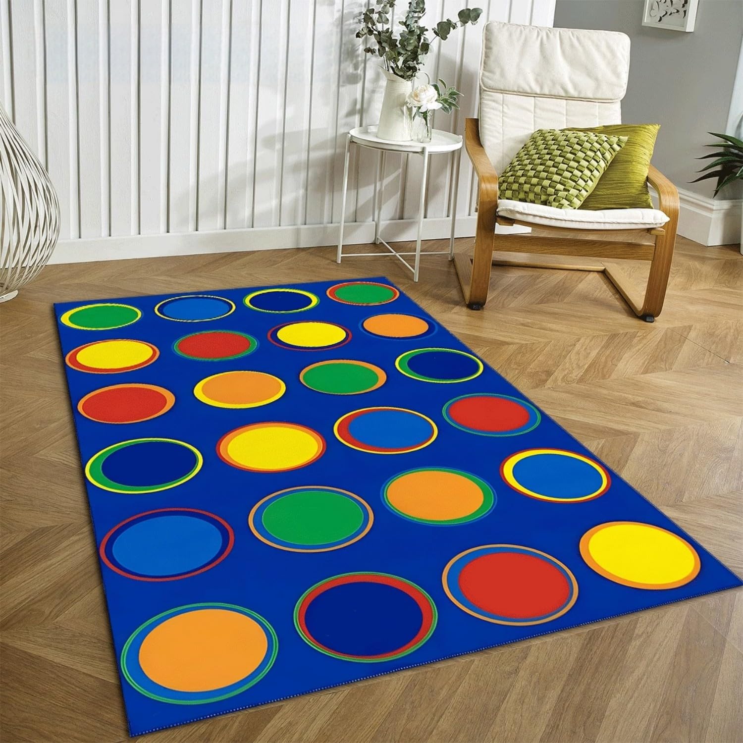 Blue Multi-Colour Circle Area Rug, 180x300cm Bright Spotty Patterned Kids Carpet, Soft, Non-slip, Large-Area Indoor Rug, Modern Geometric Educational Play Rugs for Children Bedroom Playroom Lounge — image 1