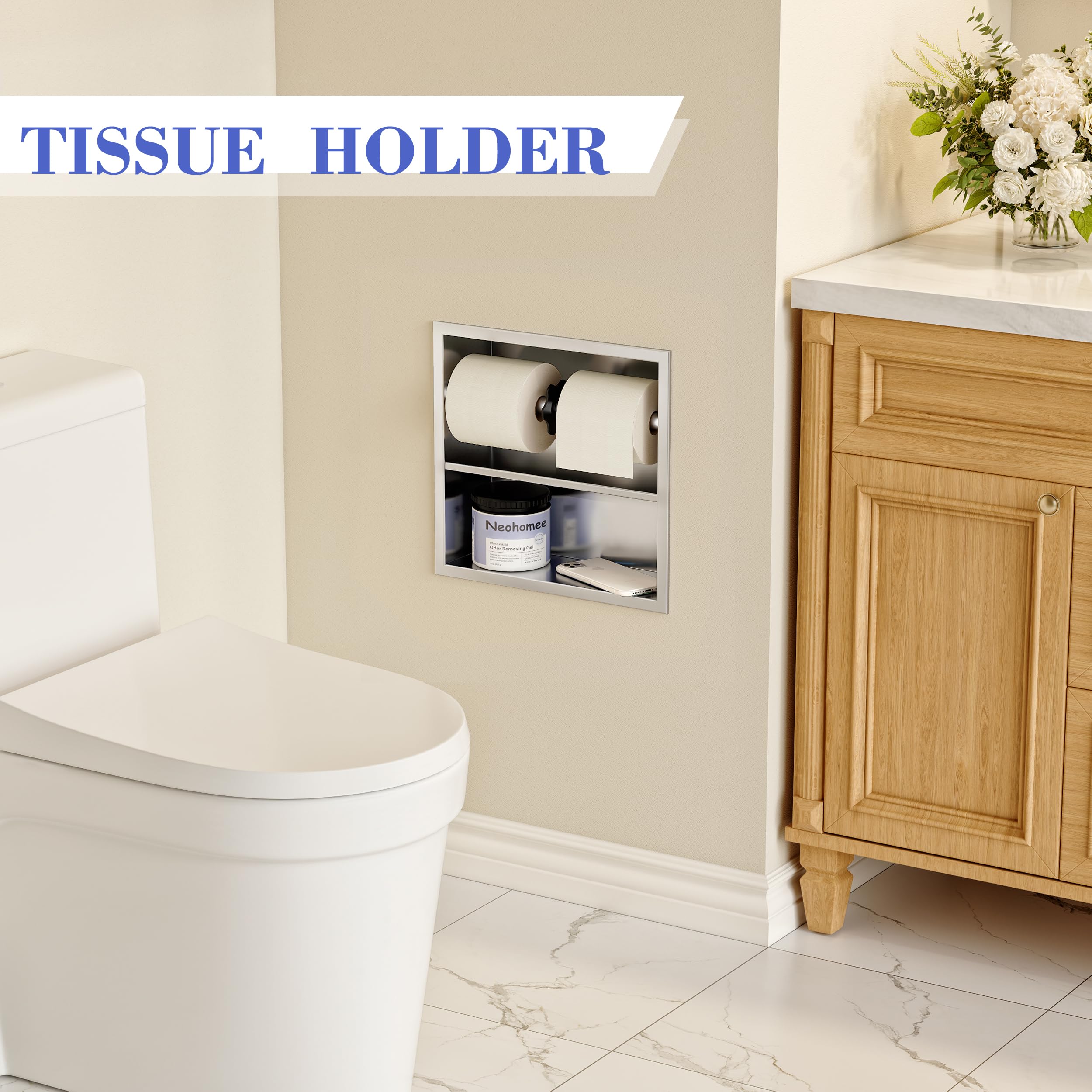 Neodrain Brushed Recessed Toilet Paper Holder,Double Layer,Wet Tissue — Amazon image 8