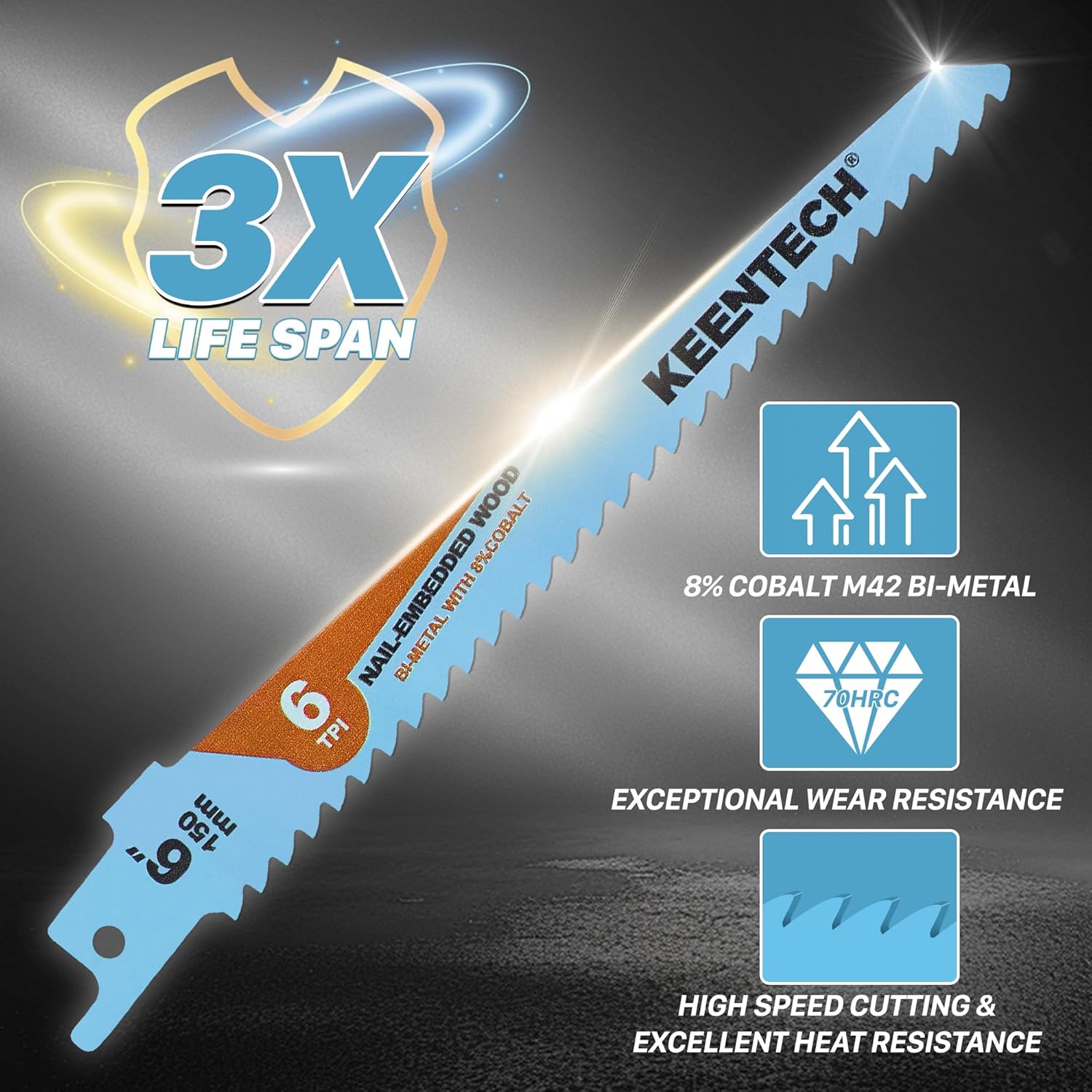 KEENTECH 9 Inch Bi-Metal Reciprocating Saw Blade 10-Pack for Fast Wood Demolition, 6 TPI, Fits Milwaukee Sawzall and Other Reciprocating Saws 9" x10 6 TPI – Fast Wood Demolition