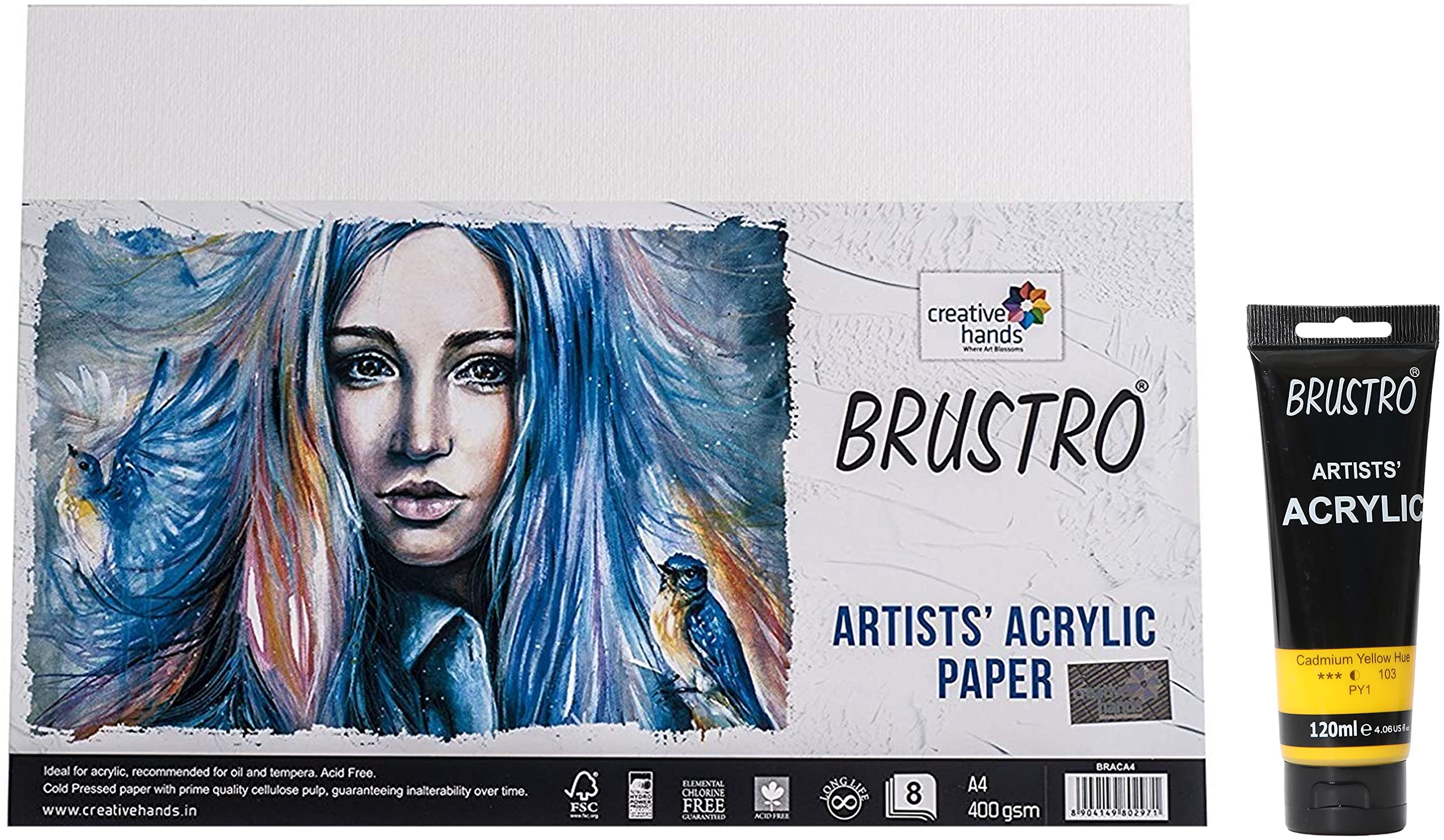 Brustro Artists Acrylic Paper 400 GSM A4 (Pack of 9 + 3 Free Sheets) & Brustro Artists Acrylic 120ml Cad Yellow Hue (More Colours Available) (B0BPXL3KSP) Amazon Price History, Amazon Price Tracker