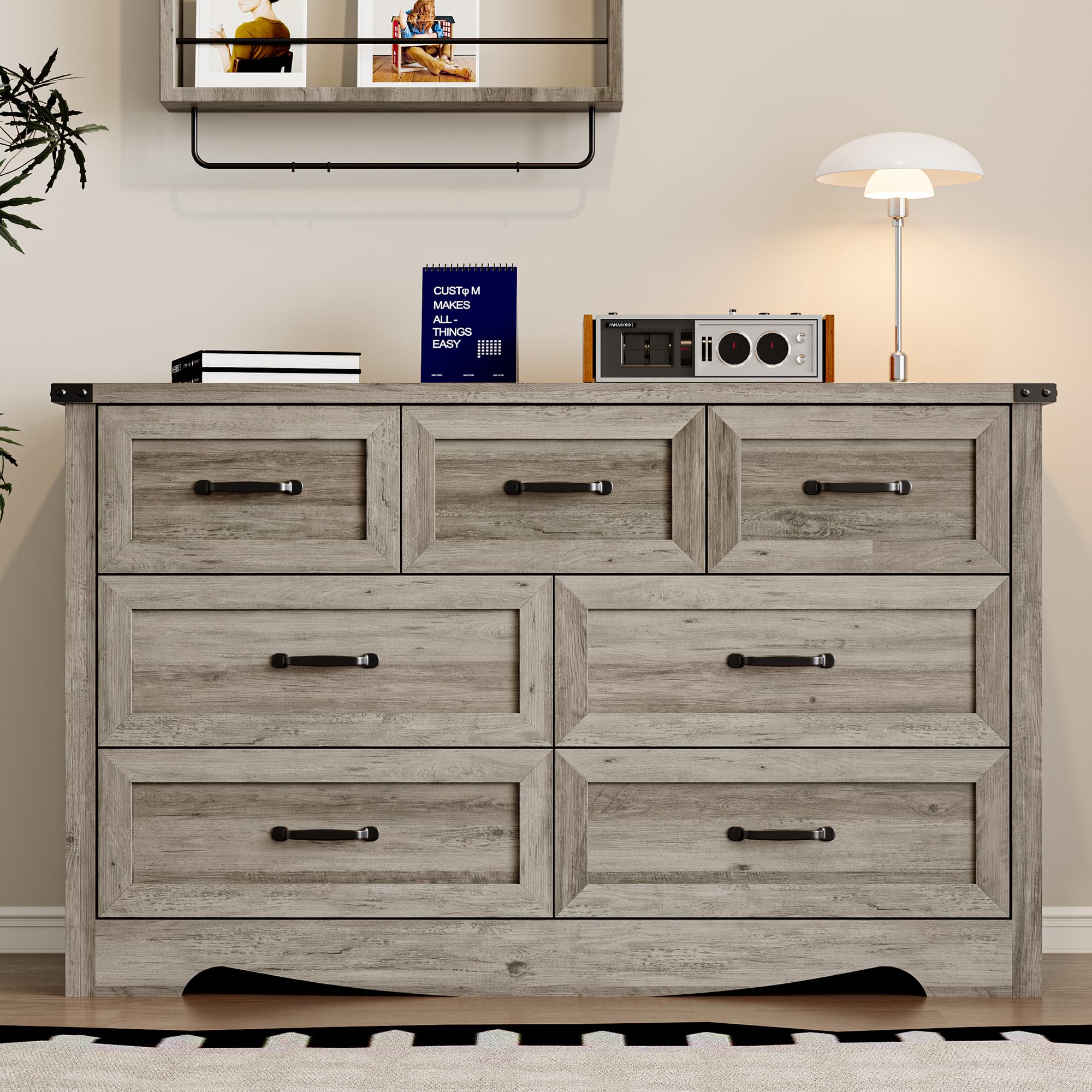 BORNOON 7-Drawer Dresser for Bedroom, Modern Wooden Chest of Drawers with Metal Handles, Anti-Tipping Design, Sturdy and Stable Storage Organizer for Living Room, Entryway, Home Office