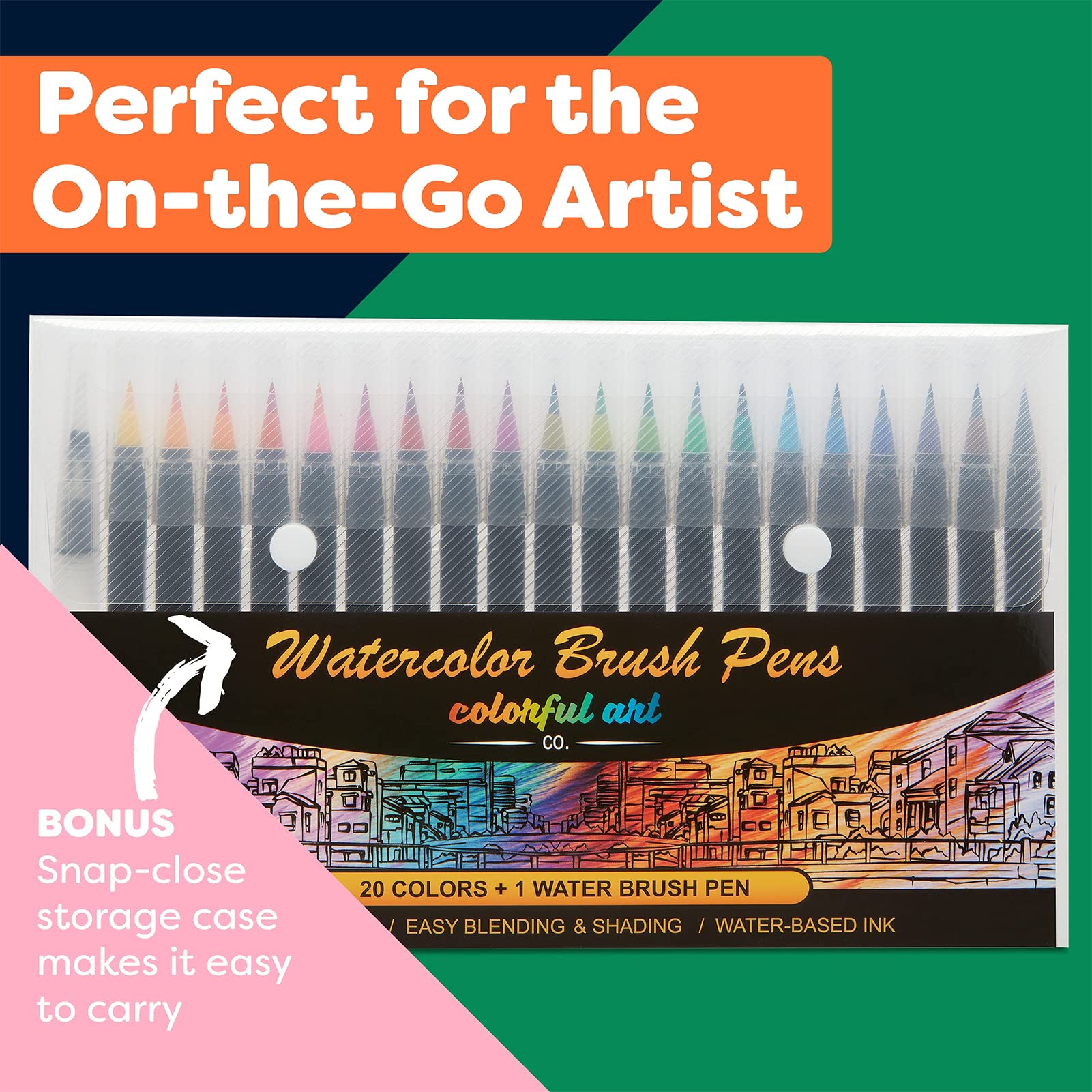 Colorful Art Co. Art Pens 20 Piece Watercolour Pen Set w/ Premium