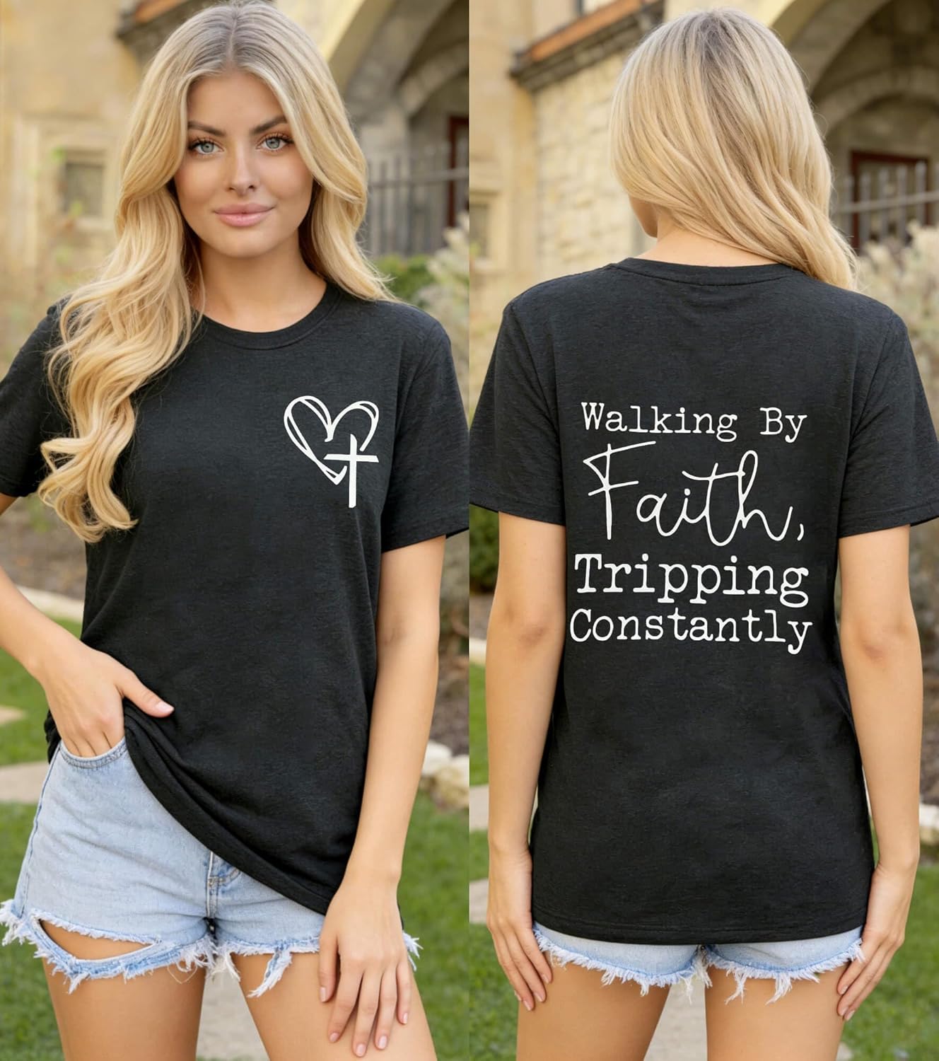 Christian Shirts for Women Walking by Faith Tripping Constantly Religious Tshirt Inspirational Bible Verse Tee - Image 2