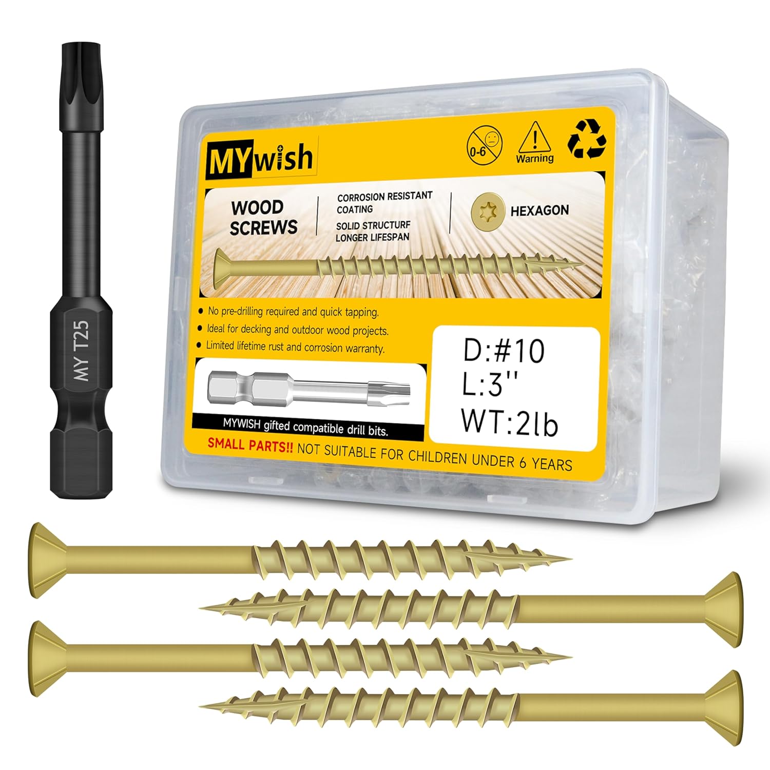 378Pcs Wood Screws #10 x 2-1/2" 5lb Box, Deck Screws 2 1/2 Inch, T25 Torx Drive Head, Outdoor Construction Screws, Rust Resistant, Epoxy Coated, Exterior 2 1/2 for Wood Working, Tan by Mywish