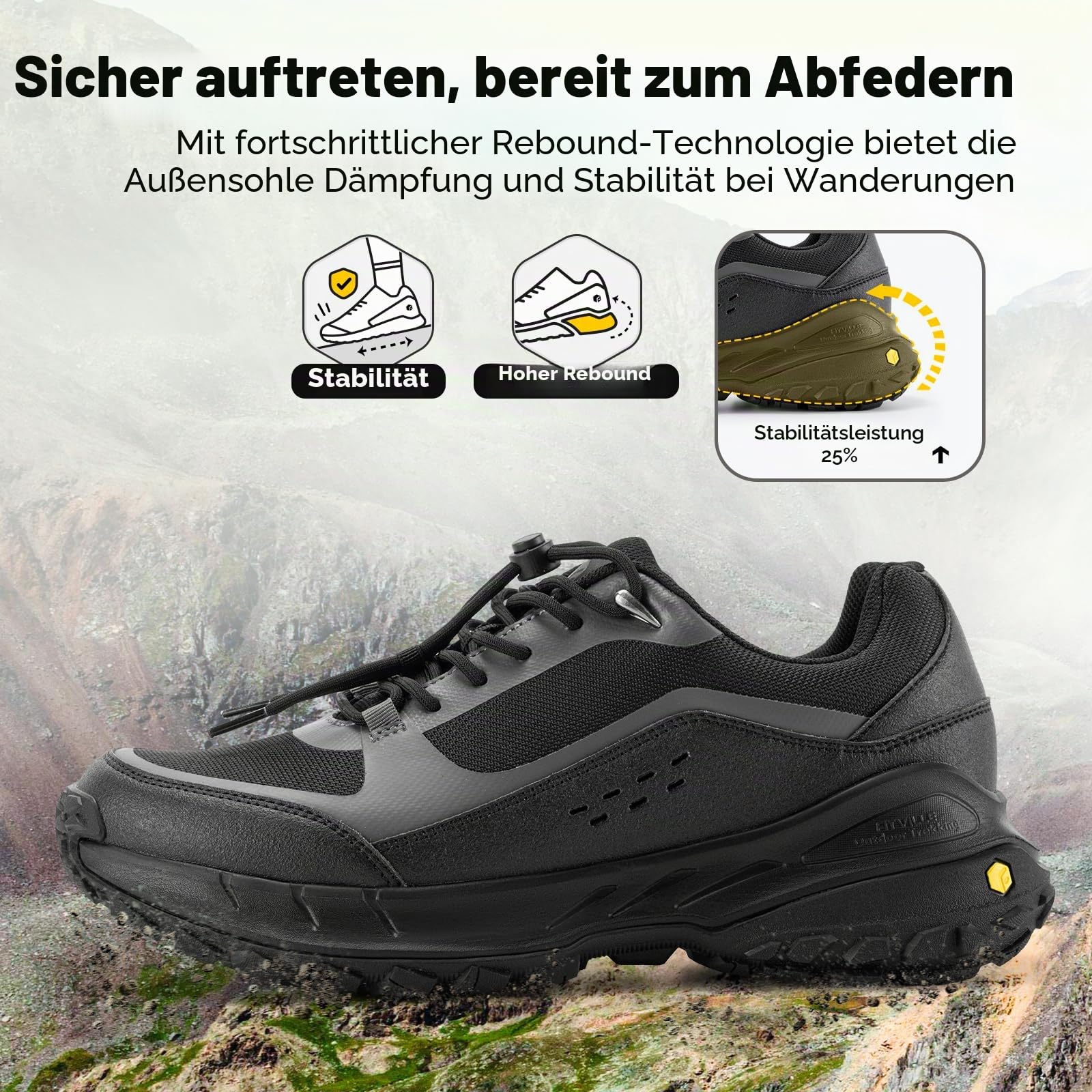 FitVille Wanderschuhe Herren Extra Breit Trekkingschuhe rutschfeste Outdoor Schuhe Atmungsaktiv Bergschuhe Leicht Walkingschuhe Weit Herren Sneaker
