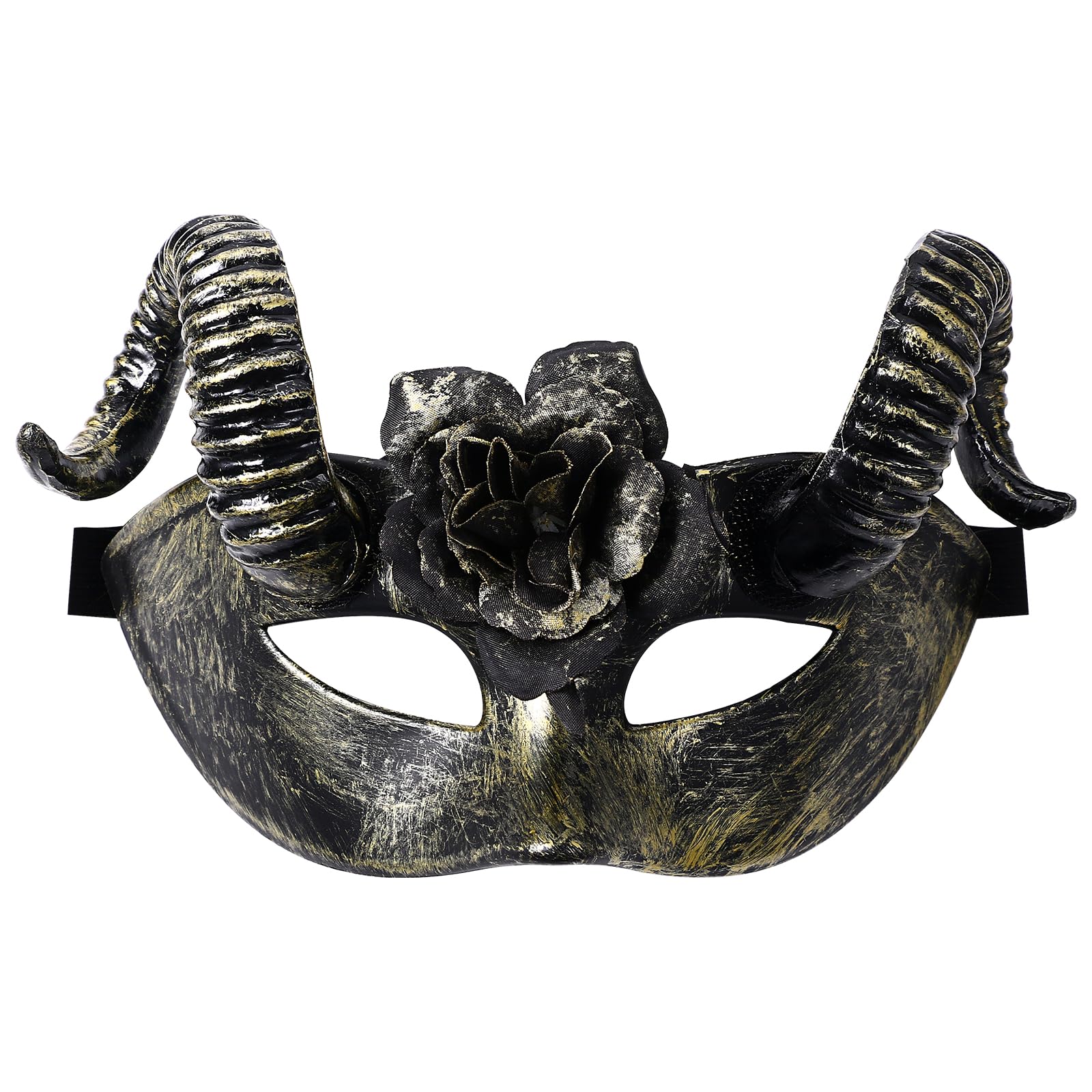 JewelryWe Steampunk Ram Devil Mask - Gold Adjustable Detachable Floral Horns for Halloween, Cosplay & Masquerade Parties