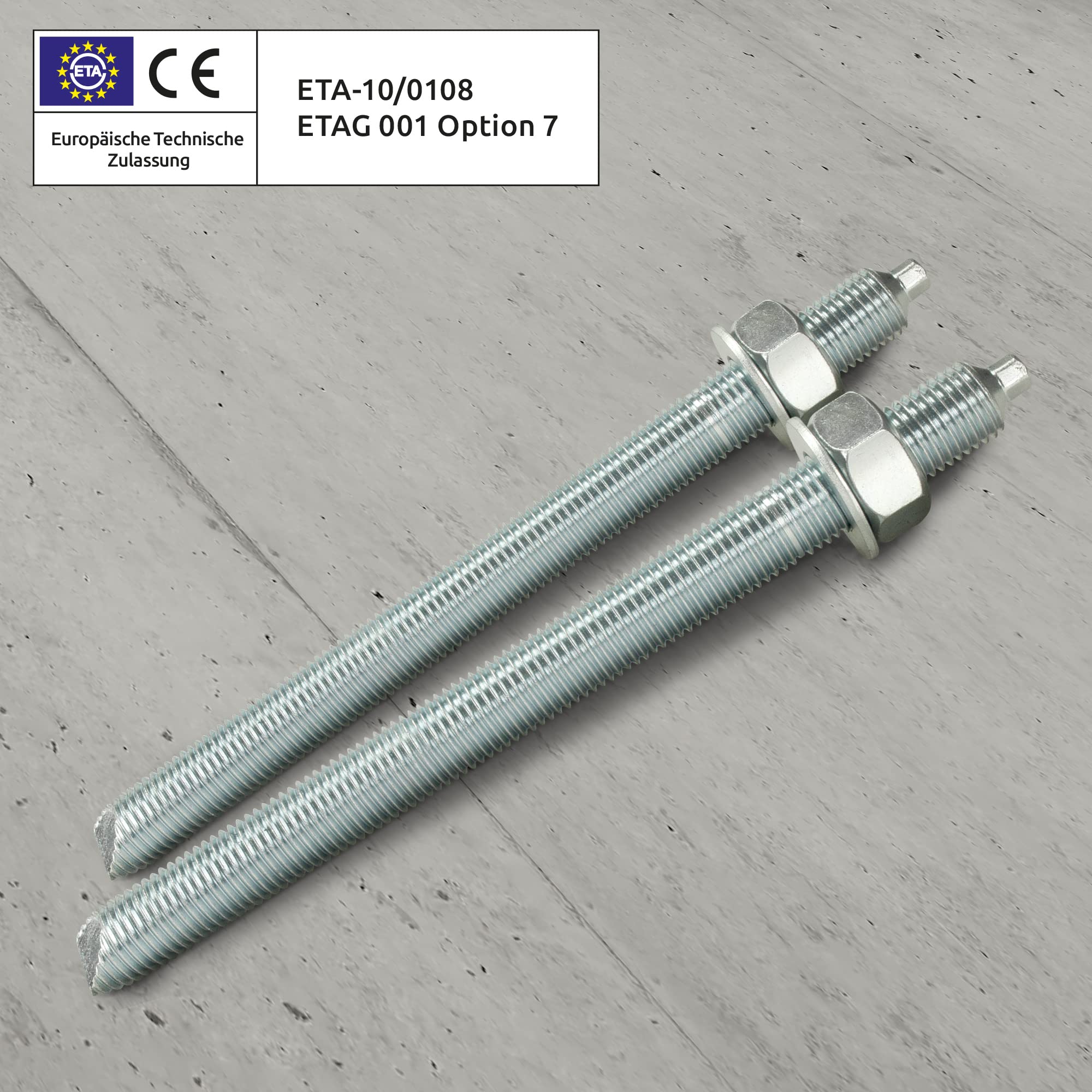Isolbau Ankerstange aus A4 Stahl M16 x 190 mm - 10 Stück ETA Zulassung Gewindestange Verbundanker mit Mutter & Unterlegscheibe Schwerlast-Anker Schwerlast-dübel