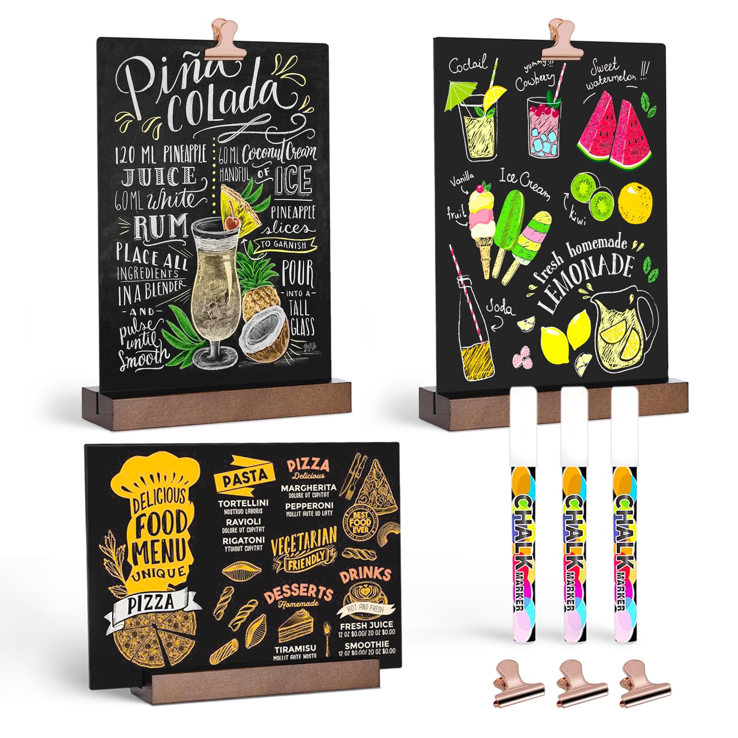 8x12 Inch Chalkboard Signs With Wood Base - 2 Pack Double Sided Message Boards
