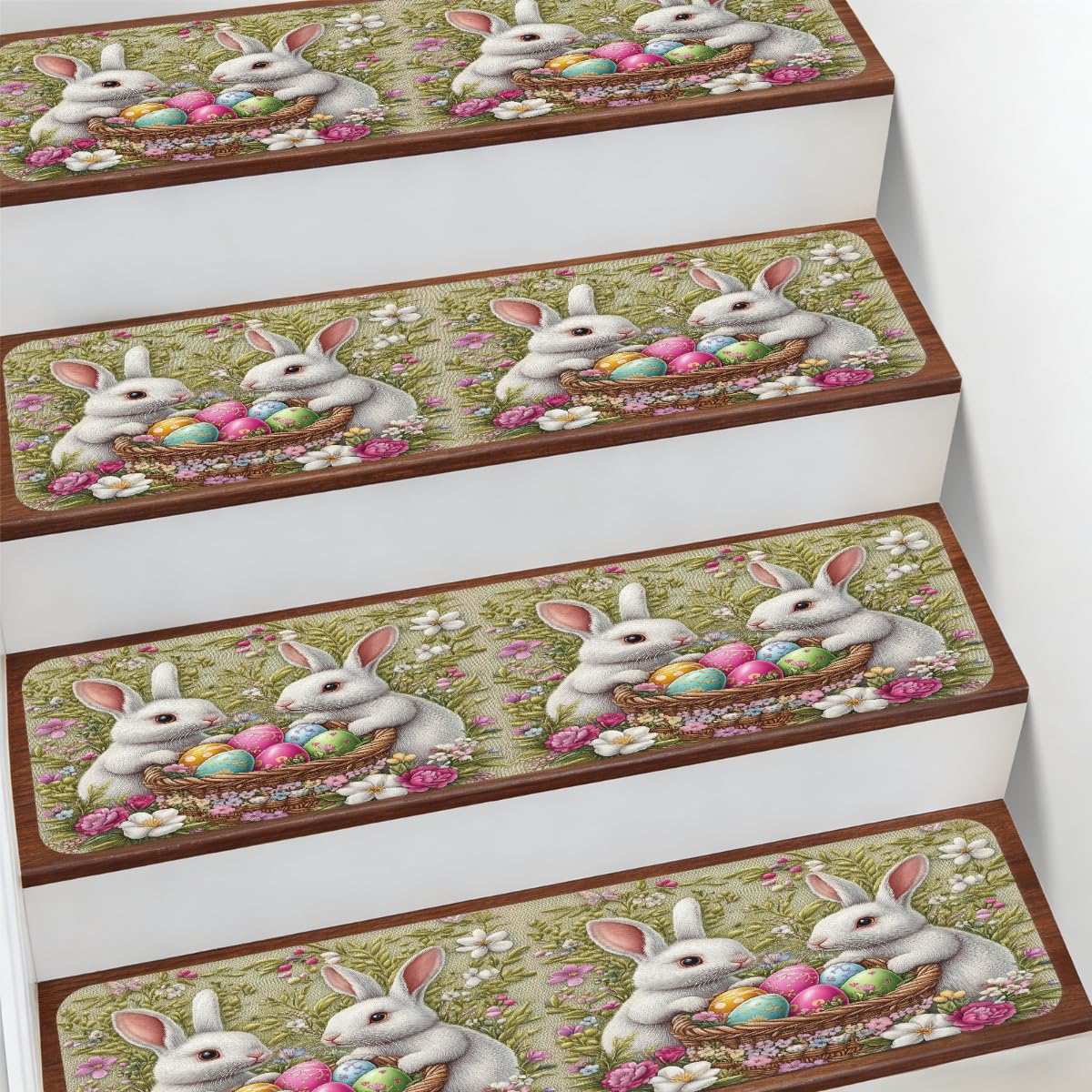 Tapetes para escaleras interiores conejito de Pascua decorativos para la seguridad de niños