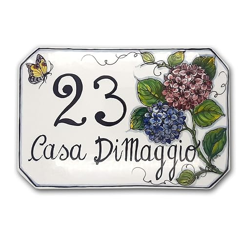 Italian Ceramic Tile House numbers for outside - Hand Painted Address Sign - Customize it with your number or name- Italian Pottery House number