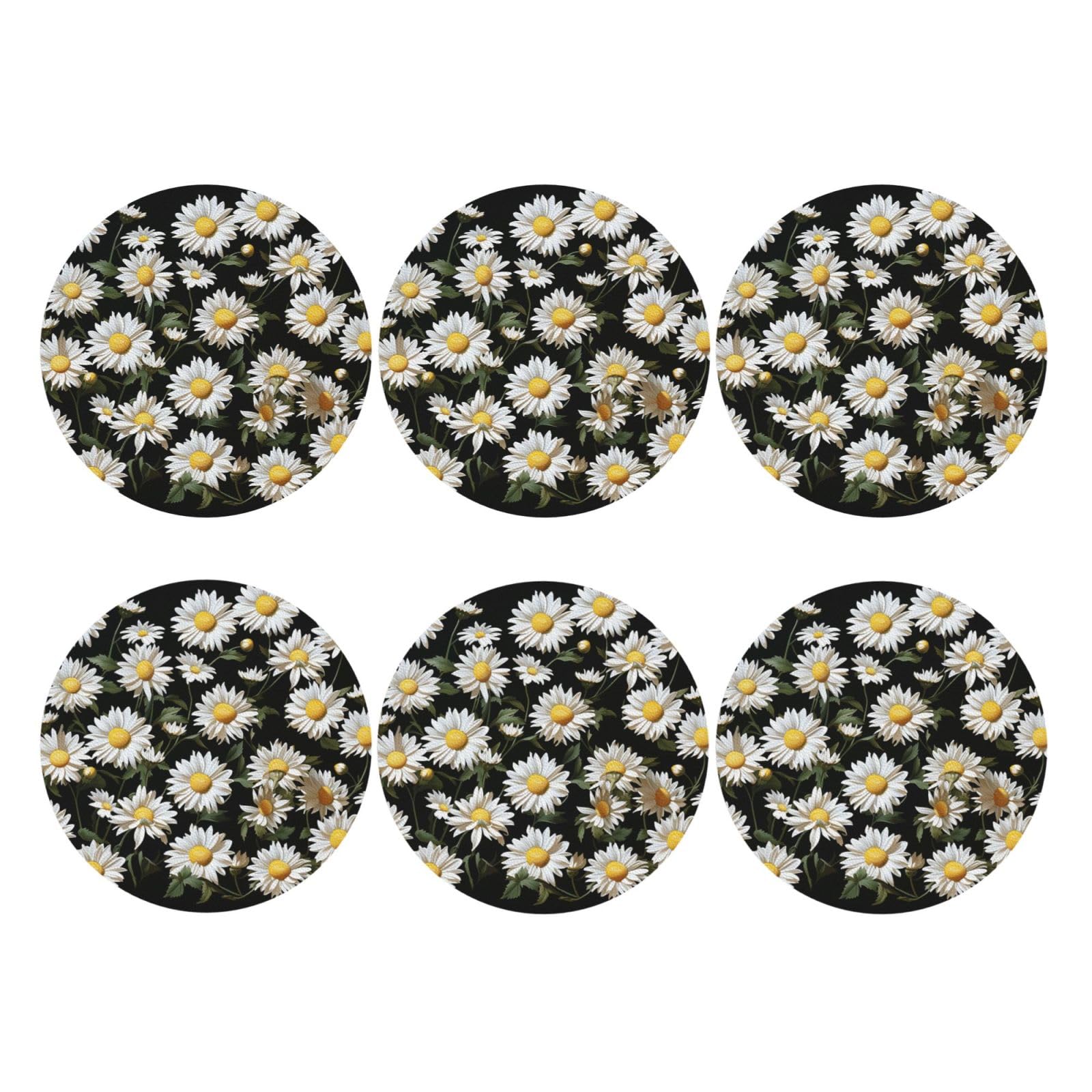 6pcs Leather Coasters for Drinks, Daisy Drink Coasters for Tabletop Protection, 4" Cup Coasters for Coffee Table Decor, Non-Slip Drinking Cup Mat for Hot Or Cold Drink