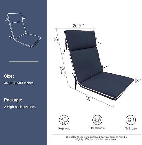 BOSSIMA Juego de 2 cojines de repuesto para silla de patio para interiores y exteriores, con respaldo alto, color azul mezclilla