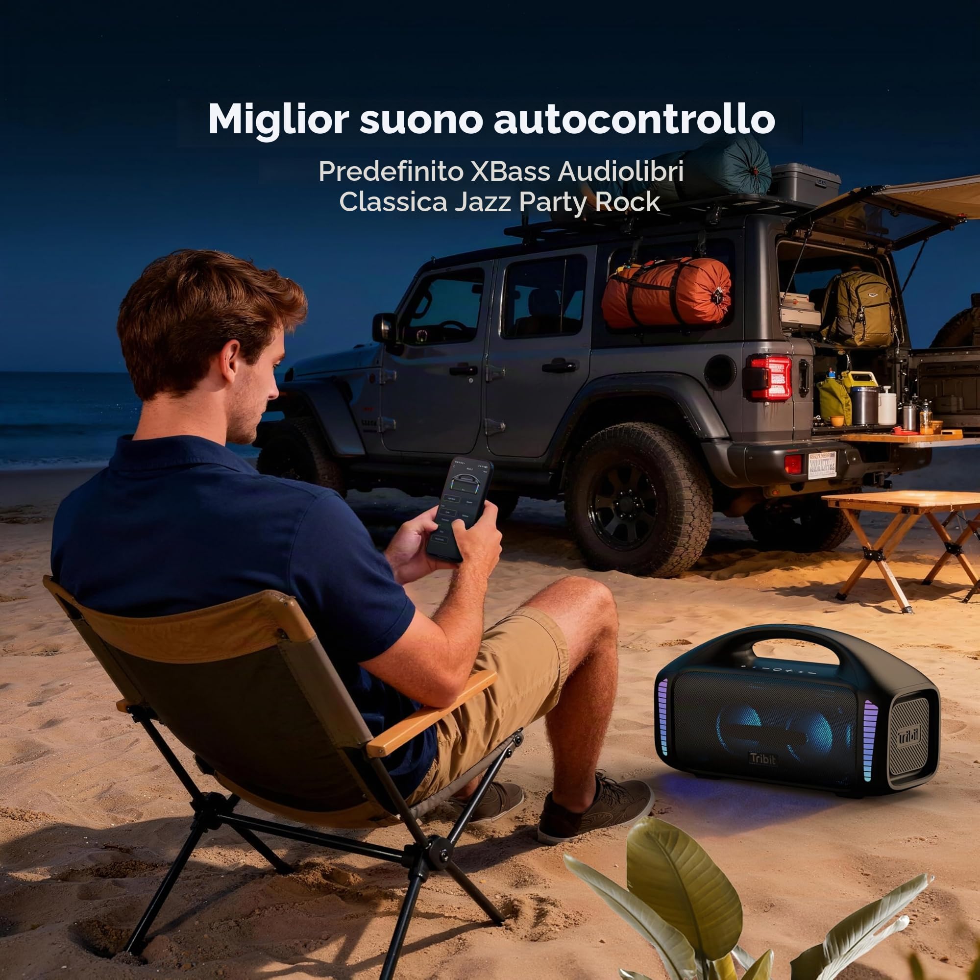 Tribit StormBox Blast Cassa Bluetooth,Altoparlante portatile 90 W suono stereo con luci LED XBass Bluetooth 5.3, IPX7, TWS, EQ personalizzato, 30 ore di riproduzione per feste all'aperto