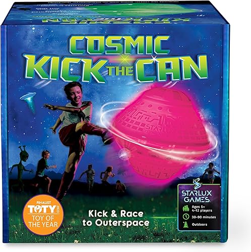 Starlux Games Cosmic Kick The Can: Juego al aire libre con un giro galáctico | Edades 5+, 4-12 jugadores | Juguetes que brillan en la oscuridad para