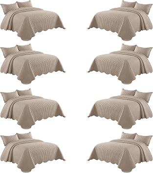 MOONLIGHT20015 King Quilt Set Beige Bulk 8 Pack for Hotel & Airbnb