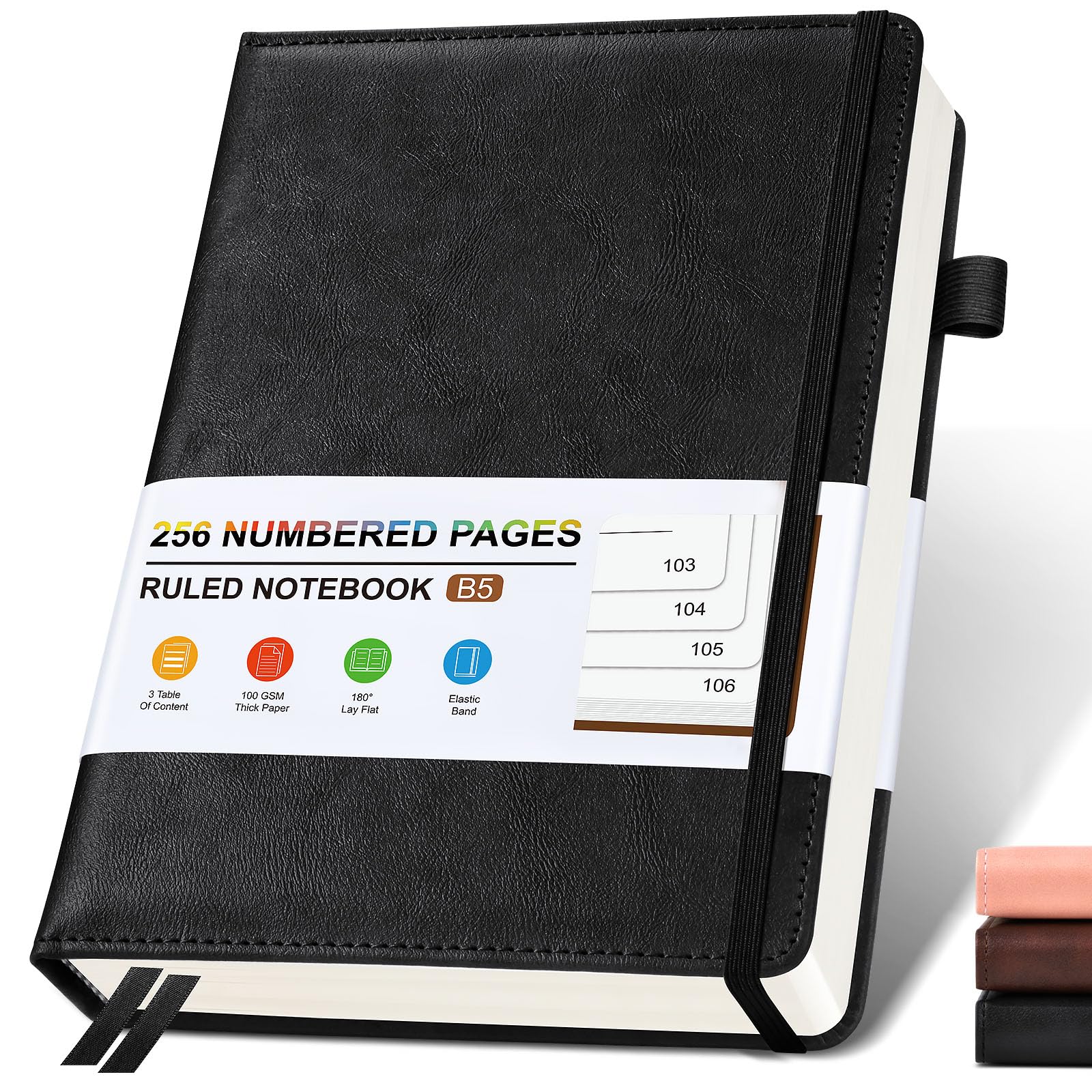 Liniertes Leder-Tagebuch für Männer und Frauen, Hardcover-Tagebücher mit 256 nummerierten Seiten, B5-Tagebuch-Notizbücher zum Schreiben, 100 g/m² dickes, liniertes Papier für Business, Arbeit, Schule