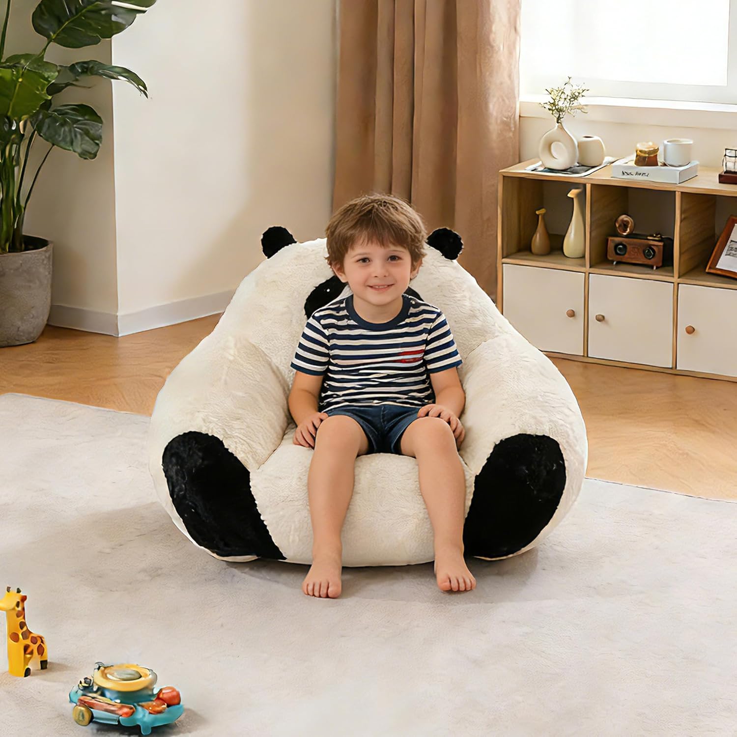Bean Bag Chair for Kids, Memory Foam Filled Beanbag Chair with Back Support, Ultra-Soft Comfy Reading Nook Chairs for Bedroom, Stuffed Animal Bean Bag Couch for Living Room, Reading, Beige