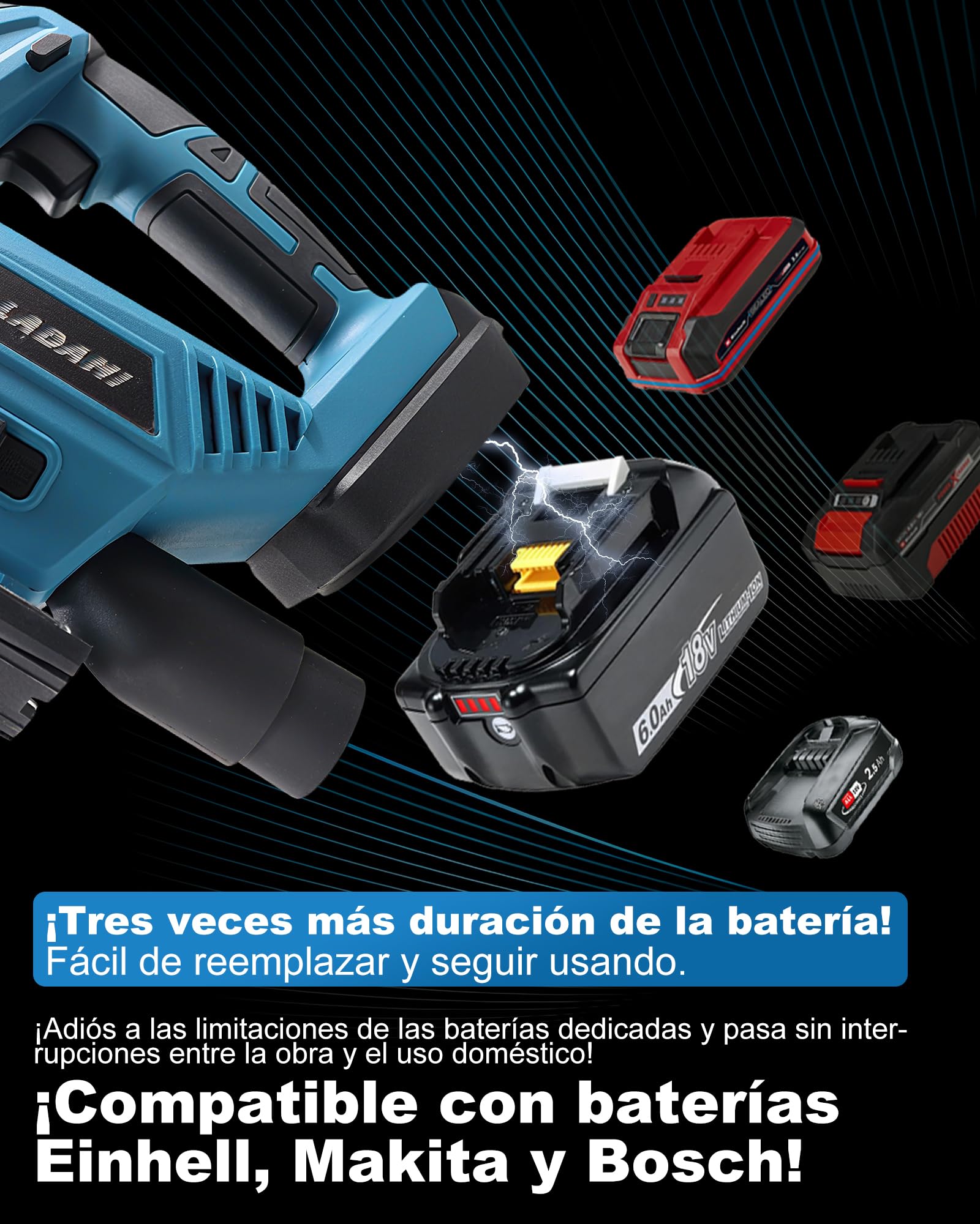 Sierra de calar inalámbrica compatible con Makita, para Einhell, para baterías Bosch, 7 niveles de control de velocidad variable, sierra de calar inalámbrica con hoja de sierra para madera, PVC