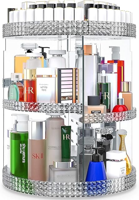 Awenia Rotating Makeup Organiser,2021 Newest Cosmetic Organisers 360 Rotating Make Up Storage Greatest Capacity DIY Adjustable Display Stand Box 380*280 MM 7 Layers Gift For Dresser,Bedroom,Bathroom