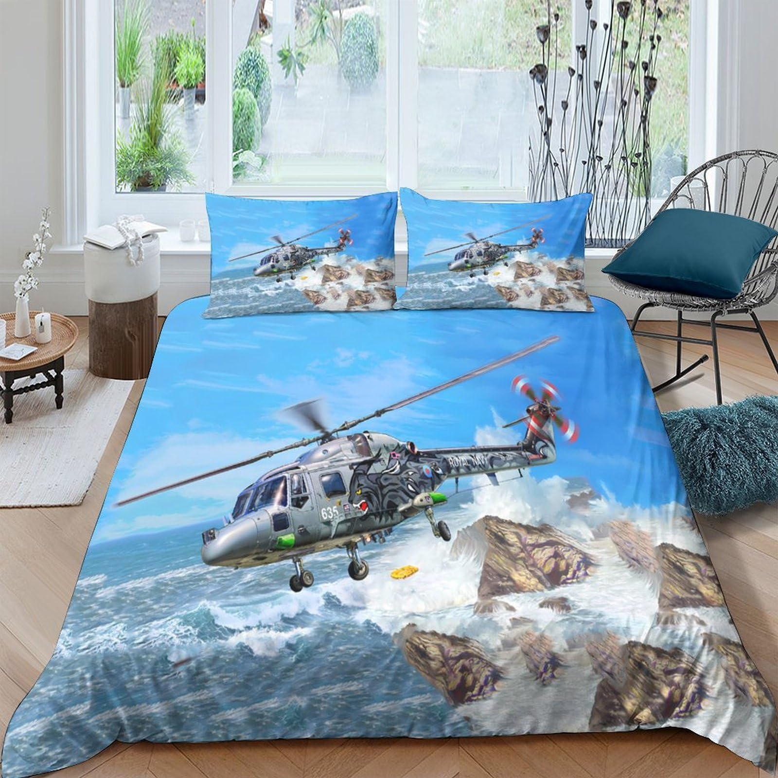3D Printed military_helicopter Bedding Cover Premium Polyester action_style_art Quilt Cover Fade Resistant Soft Comfortable for Student Dorm College Accommodation Use Super king（260x220cm）