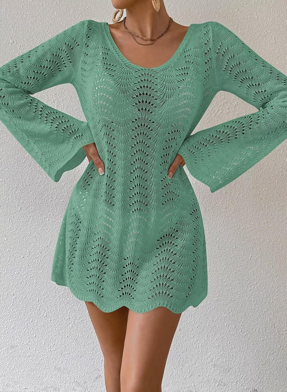 Womens Swimsuit Cover Up Long Sleeve Crochet Bathing Suit Mesh Backless Cover Ups Summer Beach Vacation Outfits 2026 - Image 6