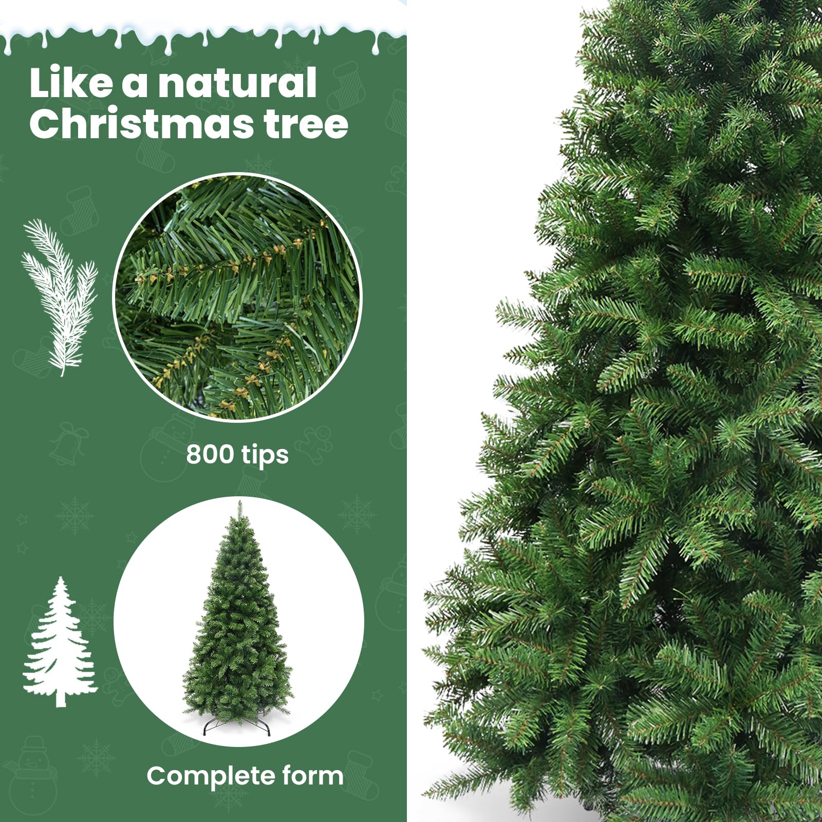 YEAUPE PRO Albero di Natale Artificiale 180 cm - 800 Punte | Montaggio Semplice a 3 Sezioni | Adatto per Interni ed Esterni, Soggiorno e Giardino | Albero in PVC, Verde