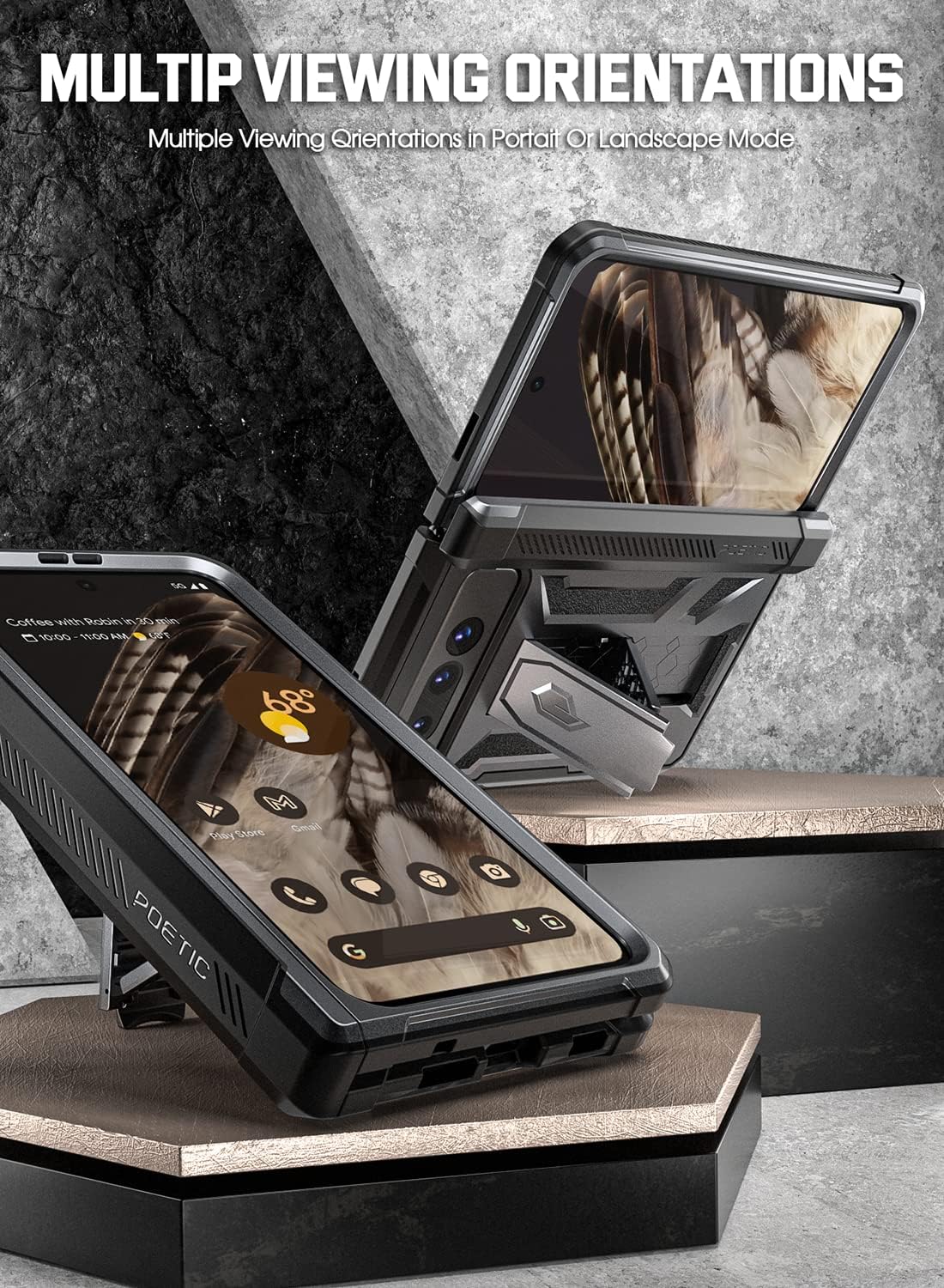 Poetic Spartan Military Grade Drop Tested Case with Built-in Screen Protector for Google Pixel Fold 5G - Metallic Gun Metal