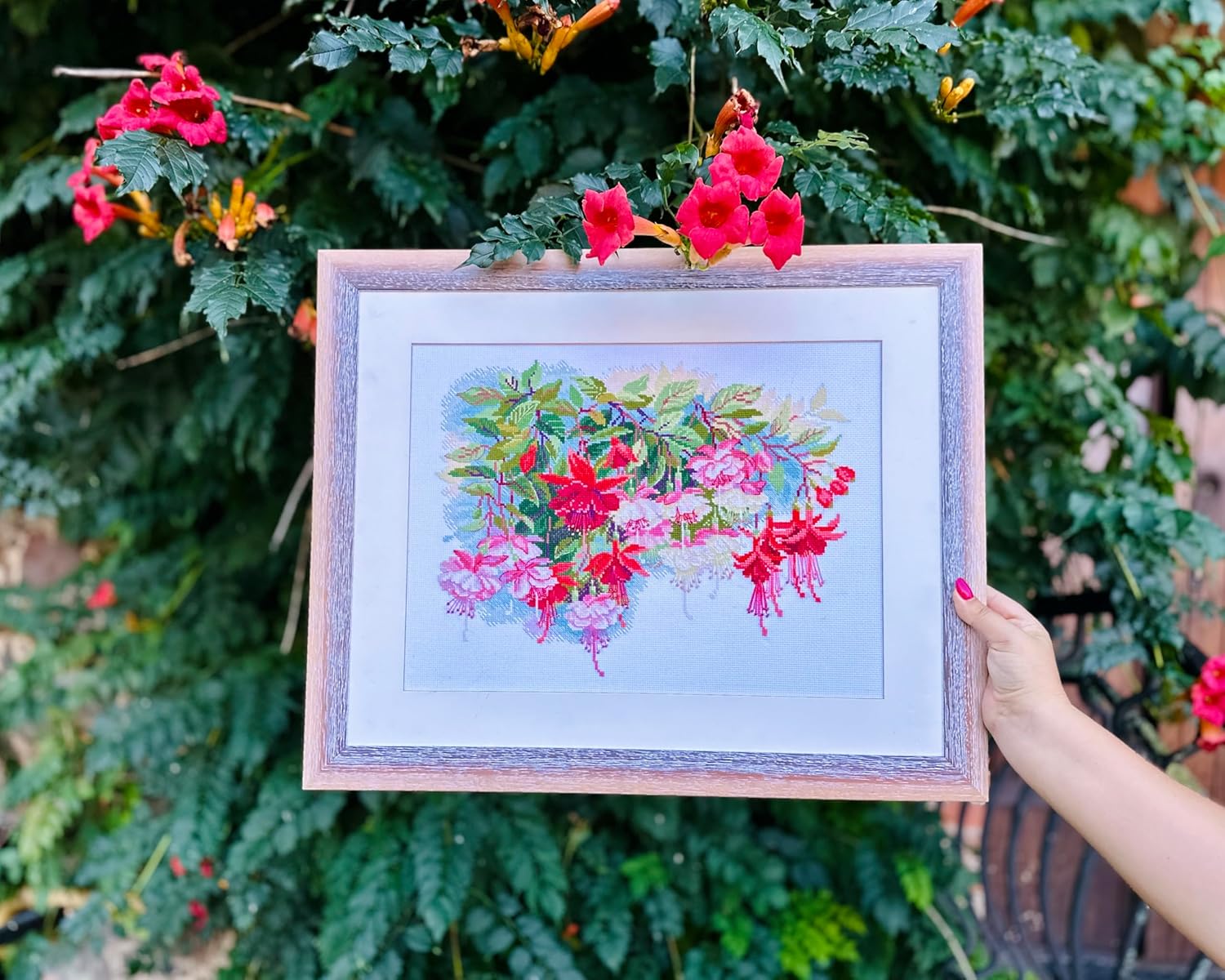 RIOLIS - Fuchsia 1398, Floral Cross Stitch Kits 15¾"x11¾, Cross Stitch Kits for Beginners & Advanced, Crossstitching Kits Adult, Counted Stitching Kits, Flowers Embroidery Kit