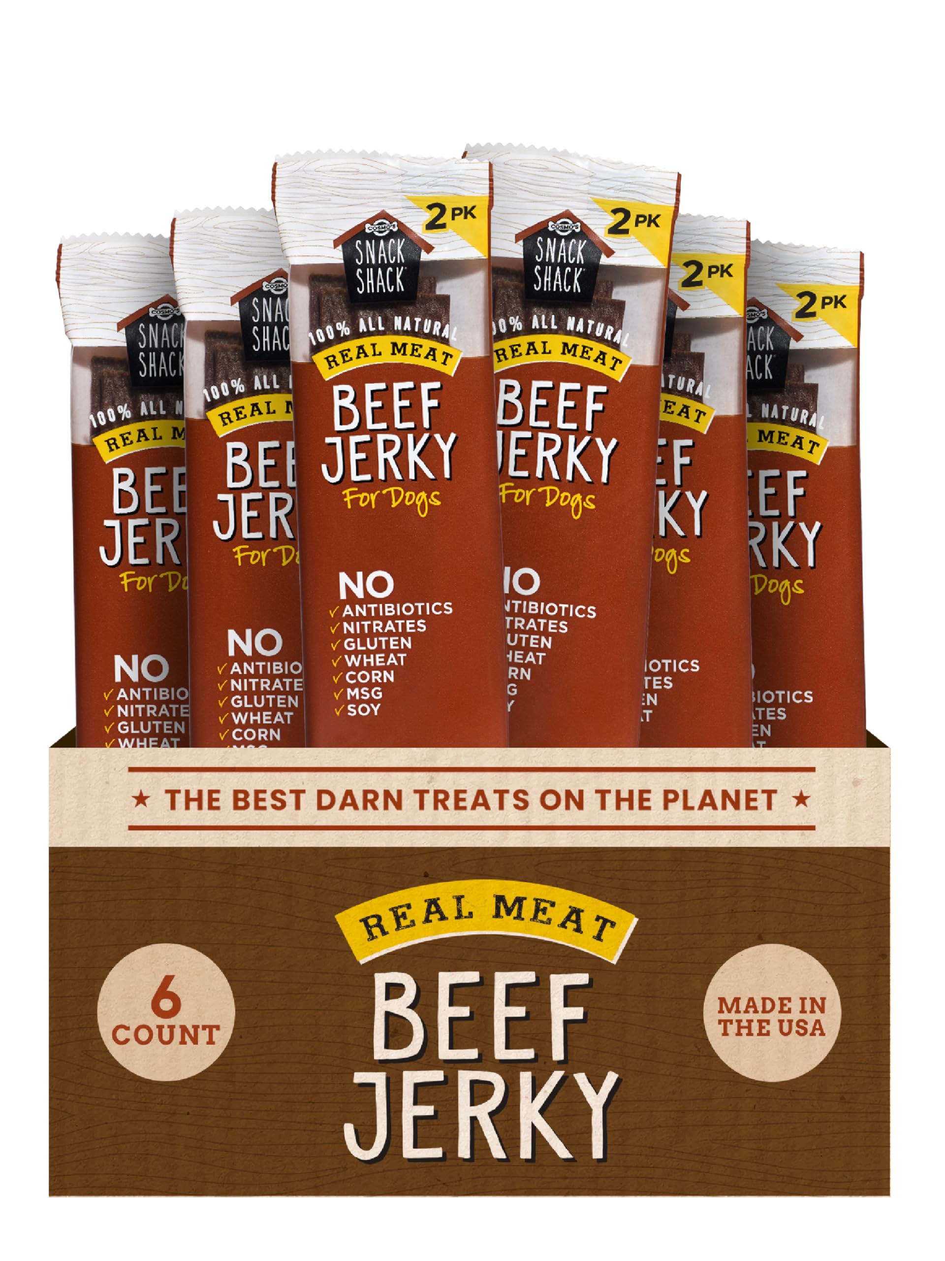 Cosmo's Snack Shack Beef Jerky - All Natural Dog Treats - Made in USA (2 Count Pack of 6)
