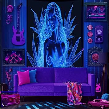 Bcsewcg Blacklight Tapestry, Women Sexy Blue Tapestry, Blacklight Art Tapestry Wall Hanging, Uv Glow in the Dark Hot Girl Poster for Adults Room Bedroom Dorm Wall Decor
