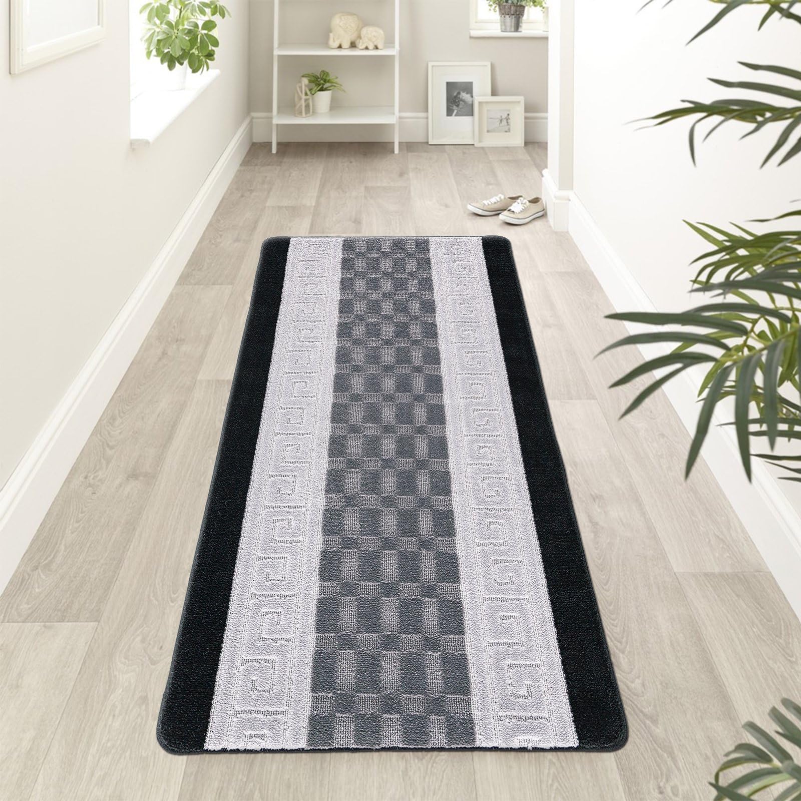 renoazul® Anti Slip Hallway Carpet Runner Rug, 60 x 220 cm Non-Slip Gel Back Door Runners Rug, Washable Long Enterway Anti Slip Rugs for Living Room and Hallway (Gel Back Nada Rug - Black Grey) — image 1