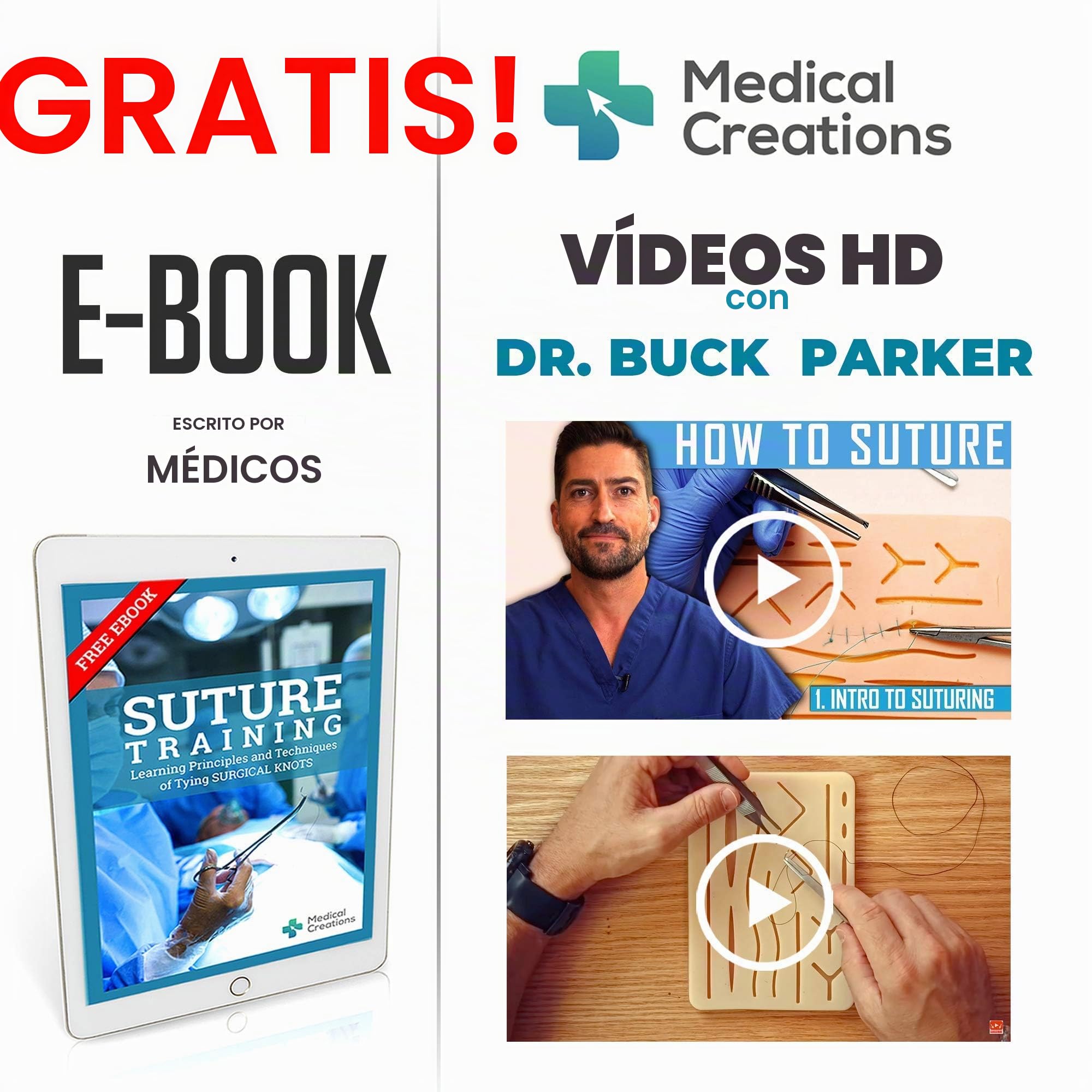 Kit práctico de sutura con Guía de Entrenamiento en formato Ebook: Almohadilla de Sutura Reutilizable de Silicona con Kit de Herramientas – para Estudiantes de Medicina, Enfermería y Veterinaria