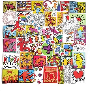 Keith Haring Doodle Stickers for Water Bottles 50 Pack Cute,Waterproof,Aesthetic,Trendy Stickers for Teens,Girls Perfect for Waterbottle,Laptop,Phone,Travel Extra Durable Vinyl (Keith Haring)
