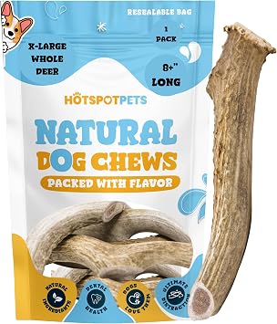hotspot pets Premium Whole Deer Antlers for Dogs - 8+ Inch X-Large Deer Antler Dog Chews - Naturally Shed for Large Breed Aggressive Chewers - Sourced in USA 1, X-Large Antler