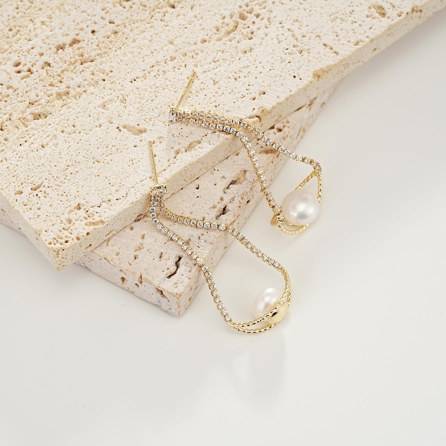 Pearl Earrings for Women 18K Gold Plated Teardrop Stud Earring 925 Sterling Post Lightweight Bow Pearl Drop Earrings Wedding Stud Jewelry Gifts for Her - Image 2