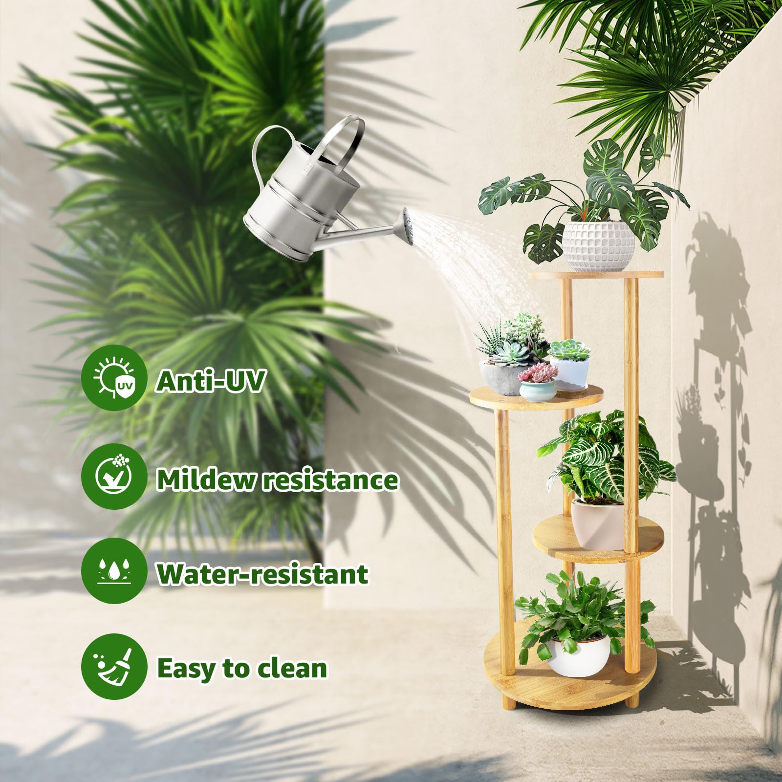 H HOMEXIN Supporto per piante in bambù – Supporto per piante da interno ed esterno a 6 livelli 7 vasi per fioriere multiple per fioriere da giardino, angolo e balcone, soggiorno