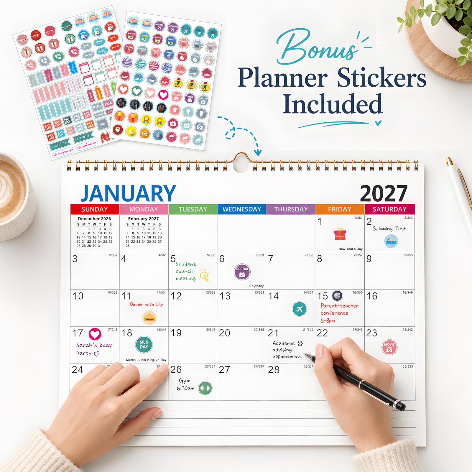 Wandkalender 2026-2027, 18 Monate akademischer Kalender, Juli 2026 - Dezember 2027, 35,6 x 27,9 cm, monatlicher Wandkalender mit dickem Papier für Büro, Zuhause, minimalistisch