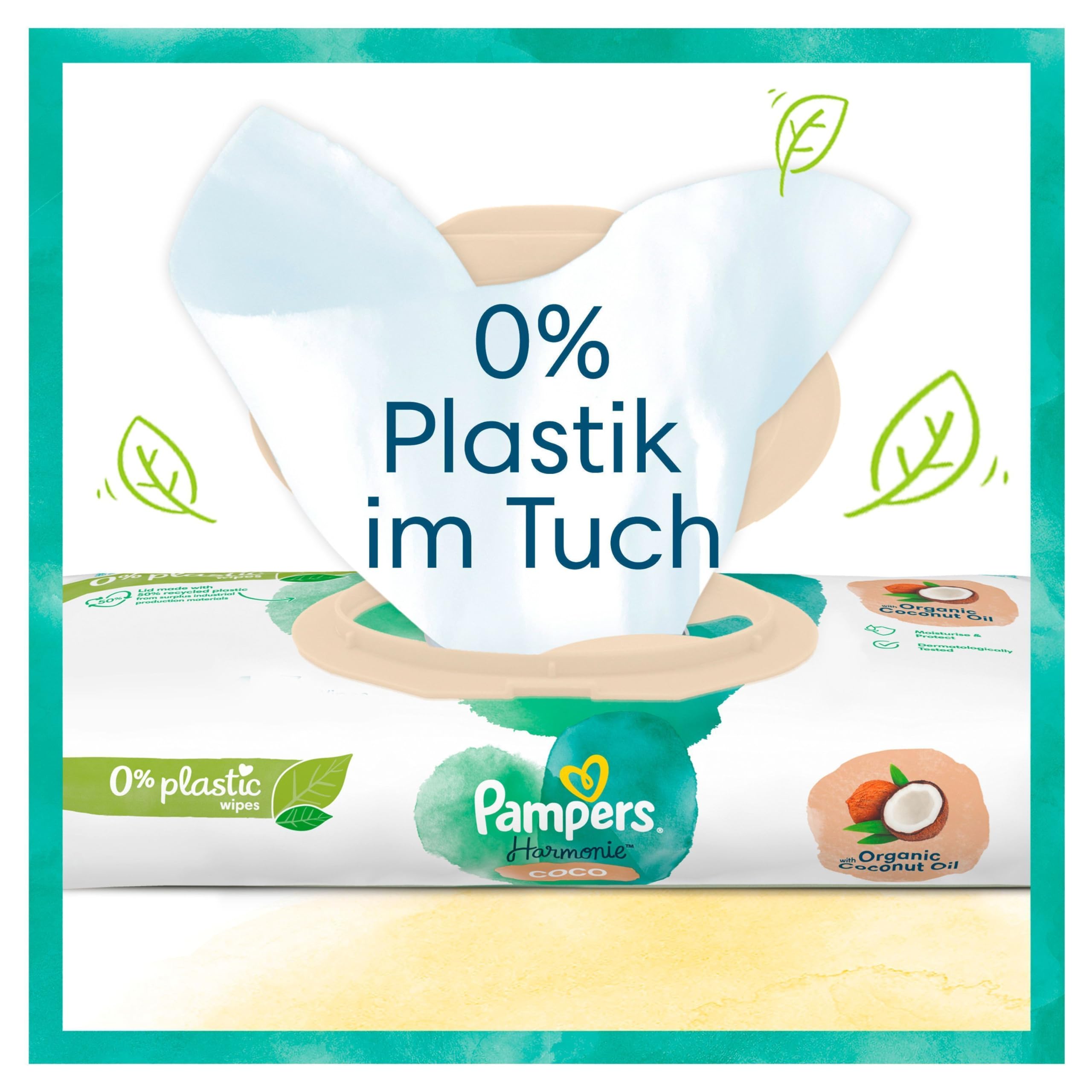 Pampers Lingettes Bébé Coco Harmonie 0%, 396 Lingettes (Lot de 9 x 44) à L'huile De Noix de Coco Pour Hydrater Et Protéger La Peau Délicate Des Bébés, Testées Dermatologiquement