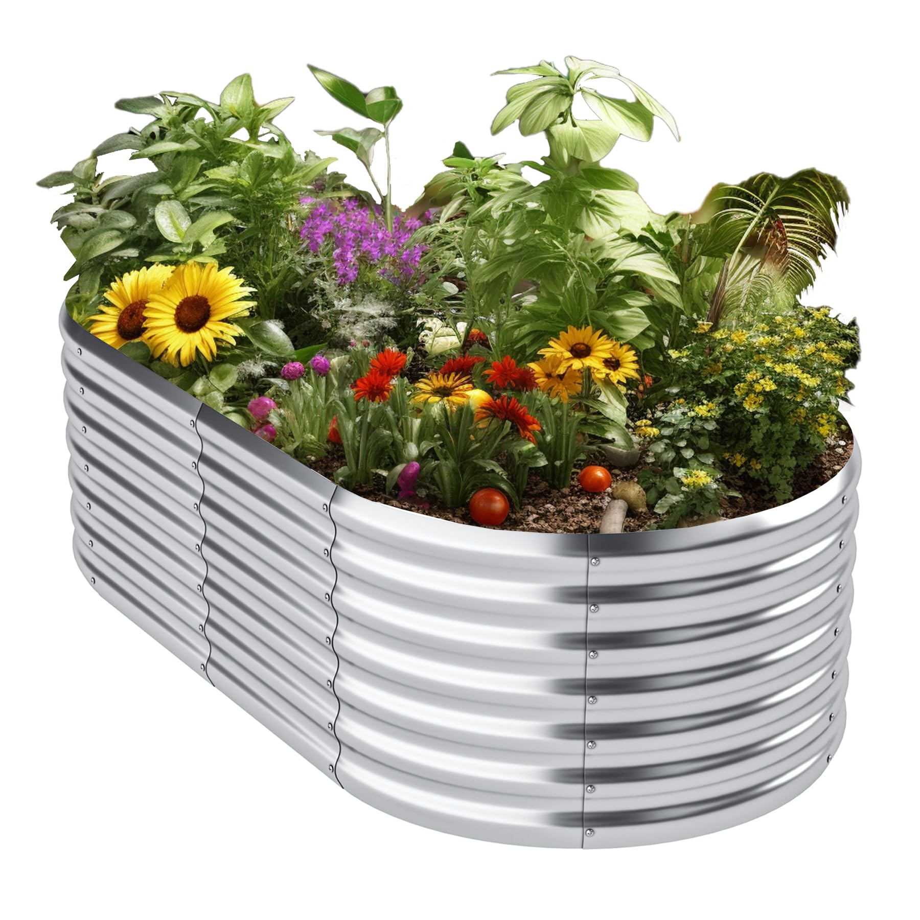 Galvanized Raised Garden Bed Outdoor,Oval Large Metal Garden Bed Planter Box,Raised Beds for Gardening,Silver(6×3×1.5ft)