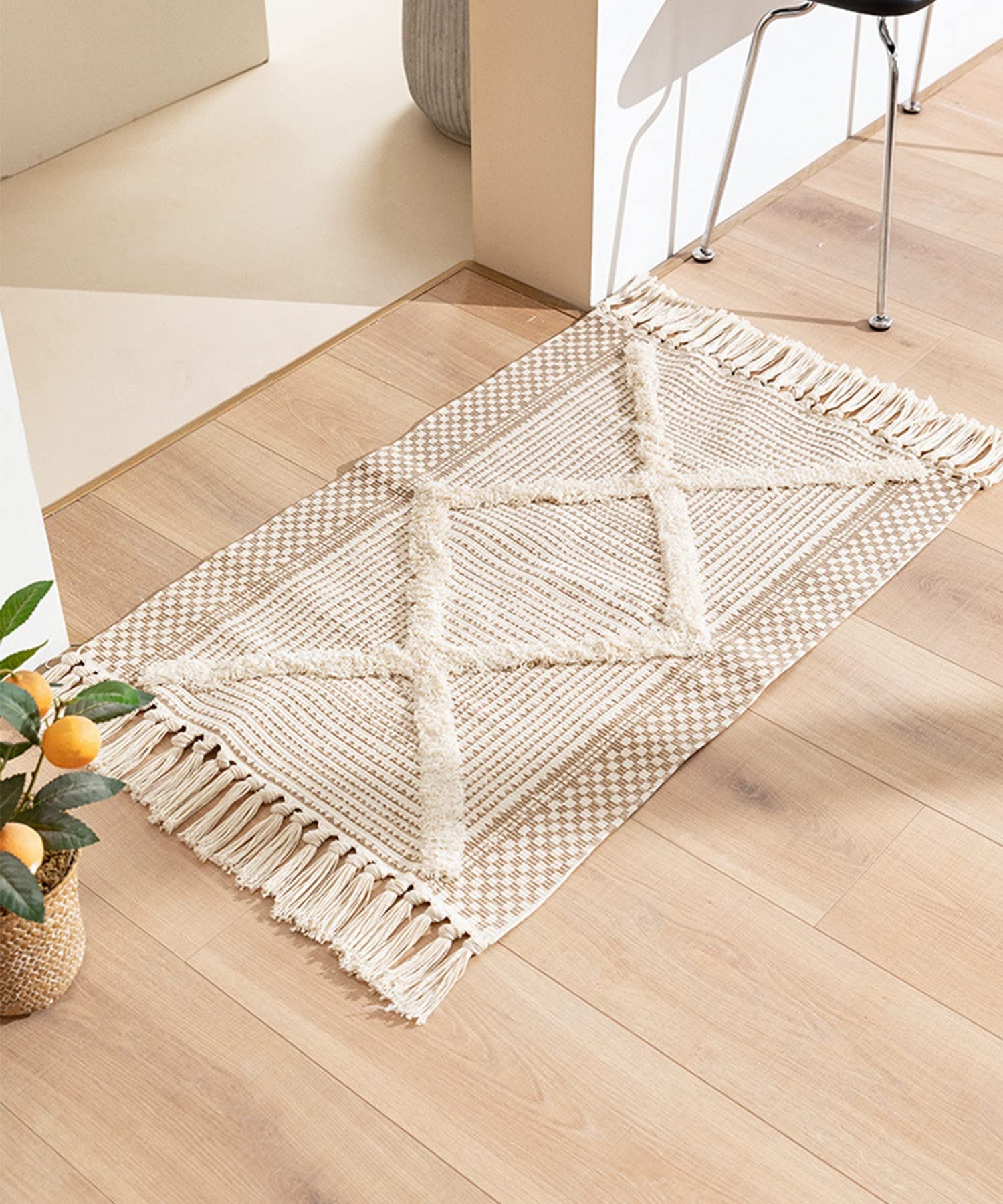 ブラウン フリンジ付きラグ 135cm x 190cm ブラウン フリンジ付きラグ 135cm x 190cm ブラウン フリンジ付きラグ