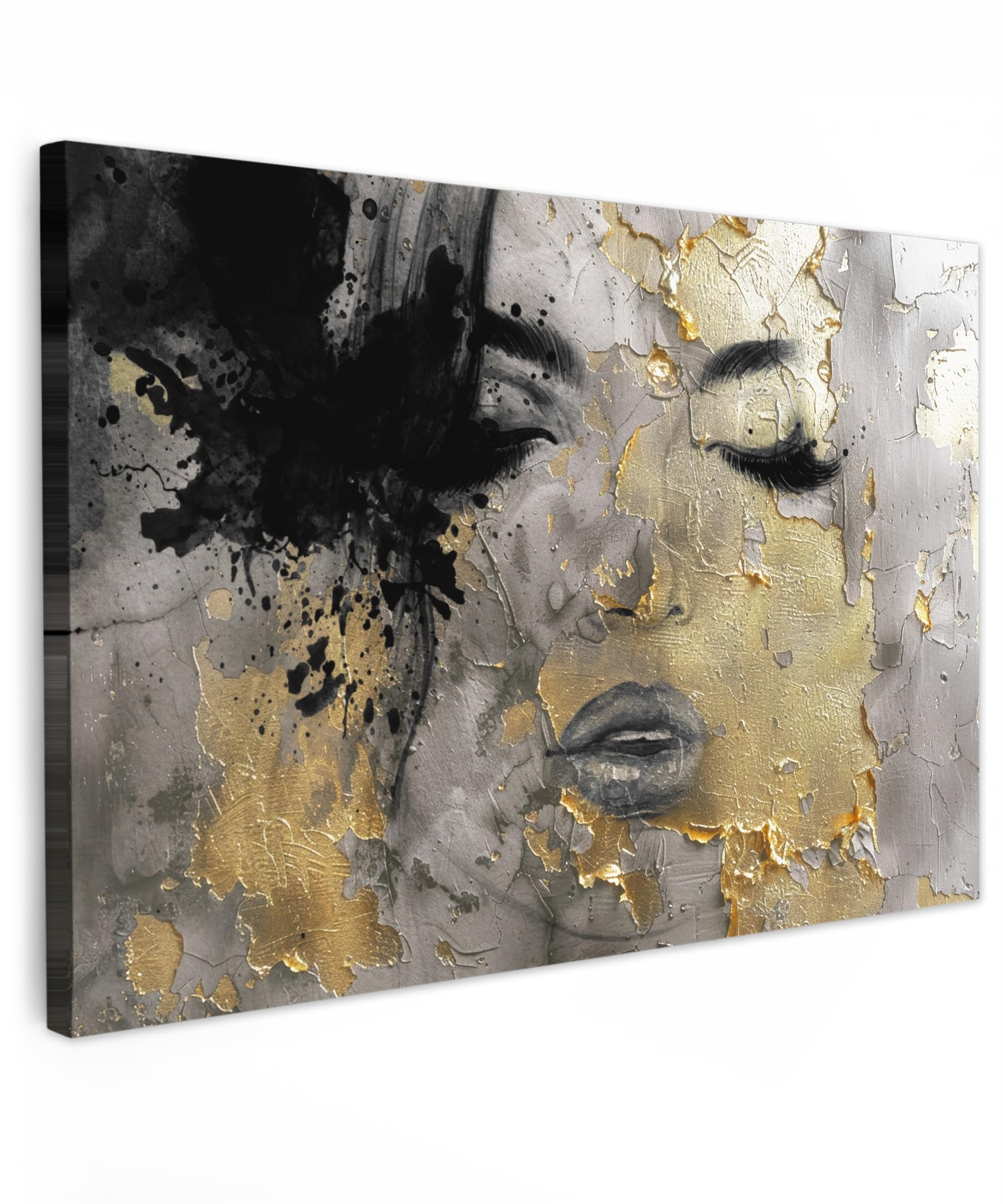 Muchowow Woman - Gold Muchowow© Canvas Wall Art 35"X24" / 90X60 Cm Decor Hanging Pictures For Living Room Canvus Artwork Deco Walls Woman - Art - Gold - Black