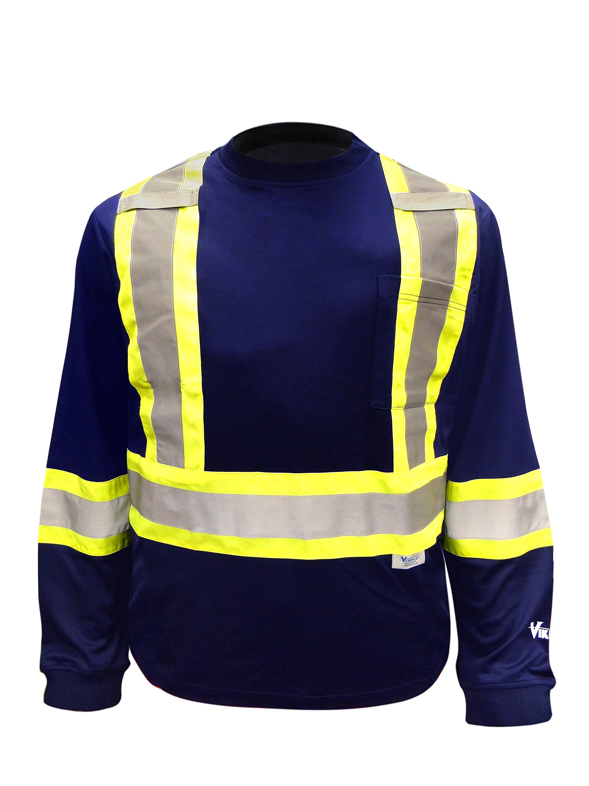 VIKING Camicia a maniche lunghe foderata in cotone UPF ad alta visibilità con nastro riflettente Vi-brance da 5,1 cm oltre 10,2 cm di nastro a contrasto