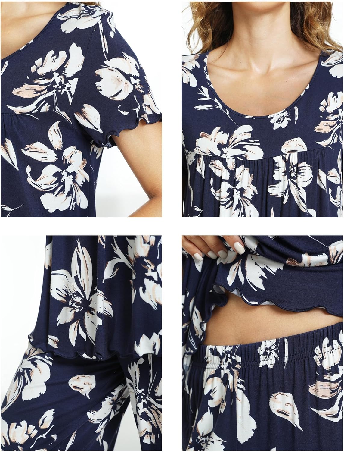 LazyCozy Womens Pajama Sets Viscose from Bamboo Pj Set Short Sleeve Top with Capri Pants Sleepwear 2 Piece Lounge Set - Image 6