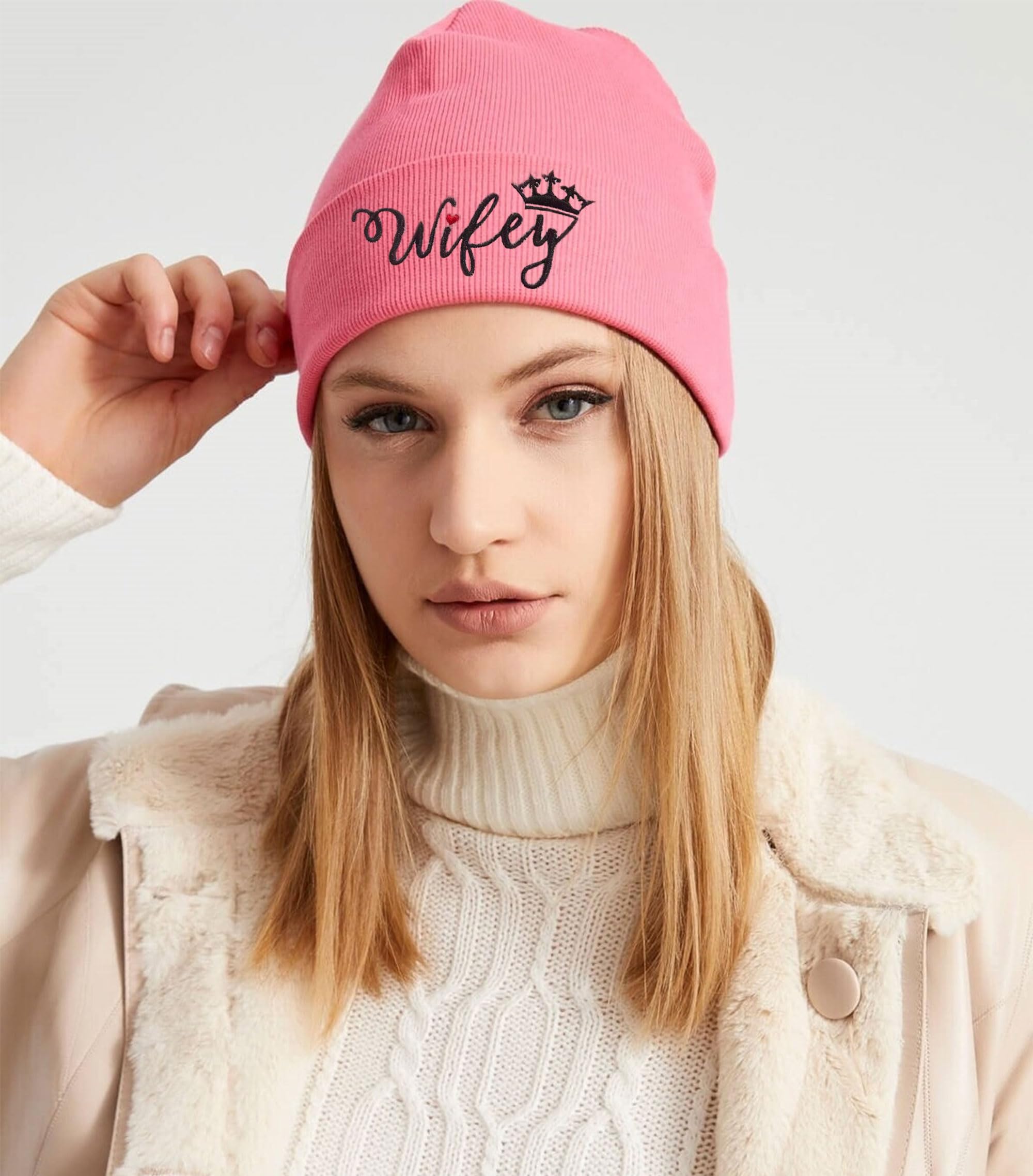 Gifts for Wife from Husband on Mothers Day - Wife Gifts for Valentines - Wifey Beanie Pink