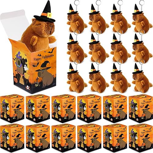 12 Pcs Halloween Capybara Plush Keychain with 12 Pcs Gift