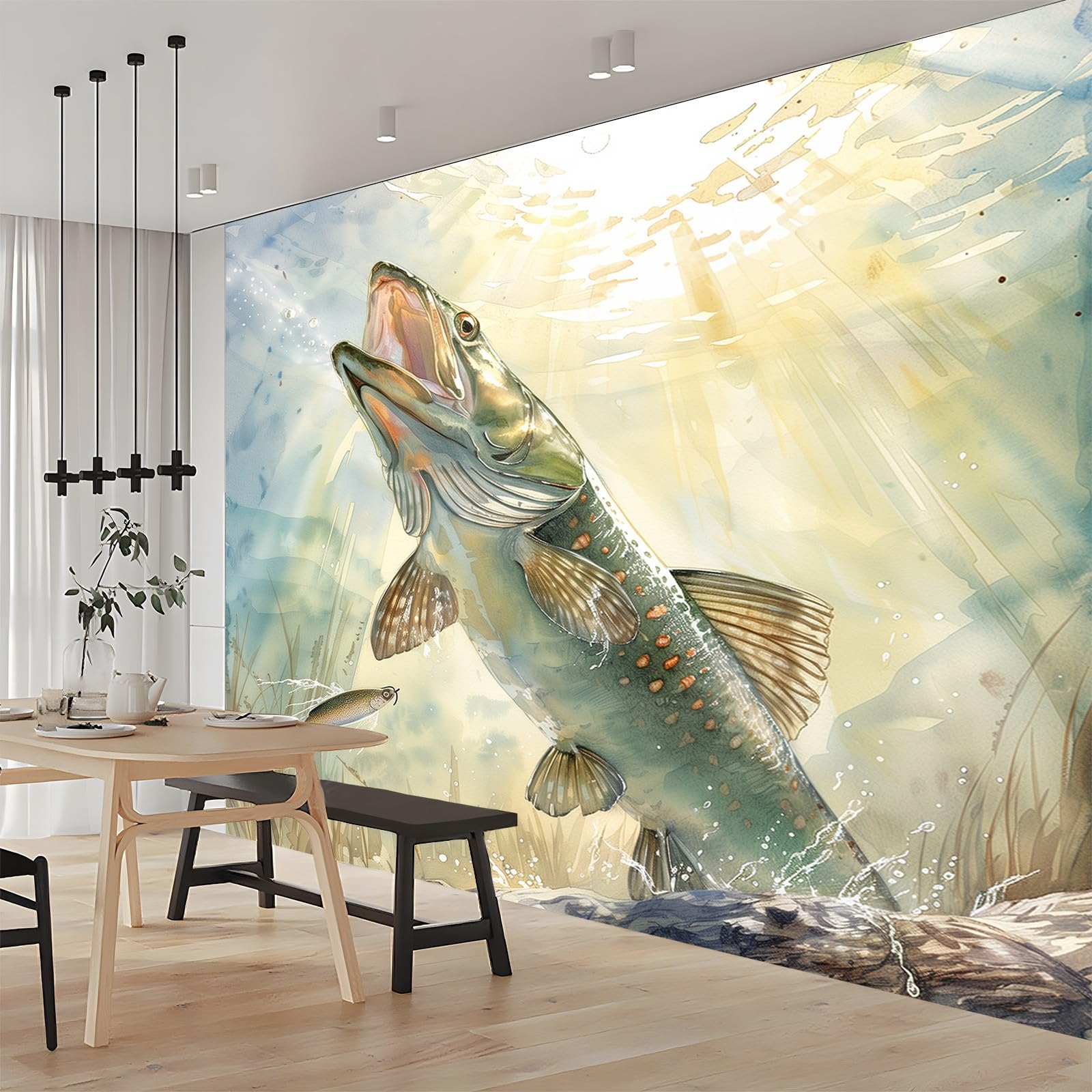 Fototapete 3D Effekt Malstil Fisch 250x175 cm Vliestapete Wohnzimmer Schlafzimmer Vlies Tapete Art Wandtapete UV-Beständig Wanddekoration Tapete