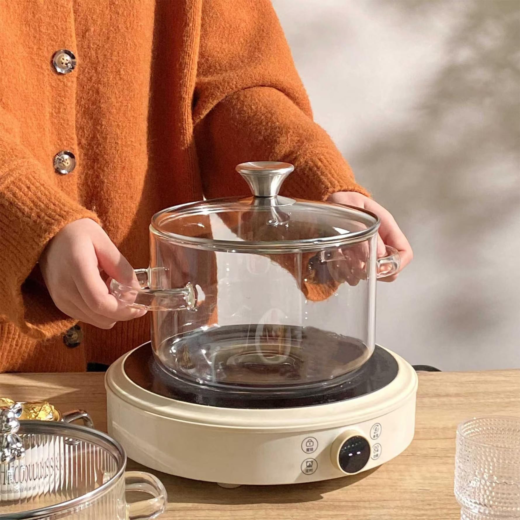 Pentola In Vetro Borosilicato Trasparente Da 3,5 L Con Coperchio E Manici Anti-scottatura – Adatta Per Fornelli, Zuppe E Salse