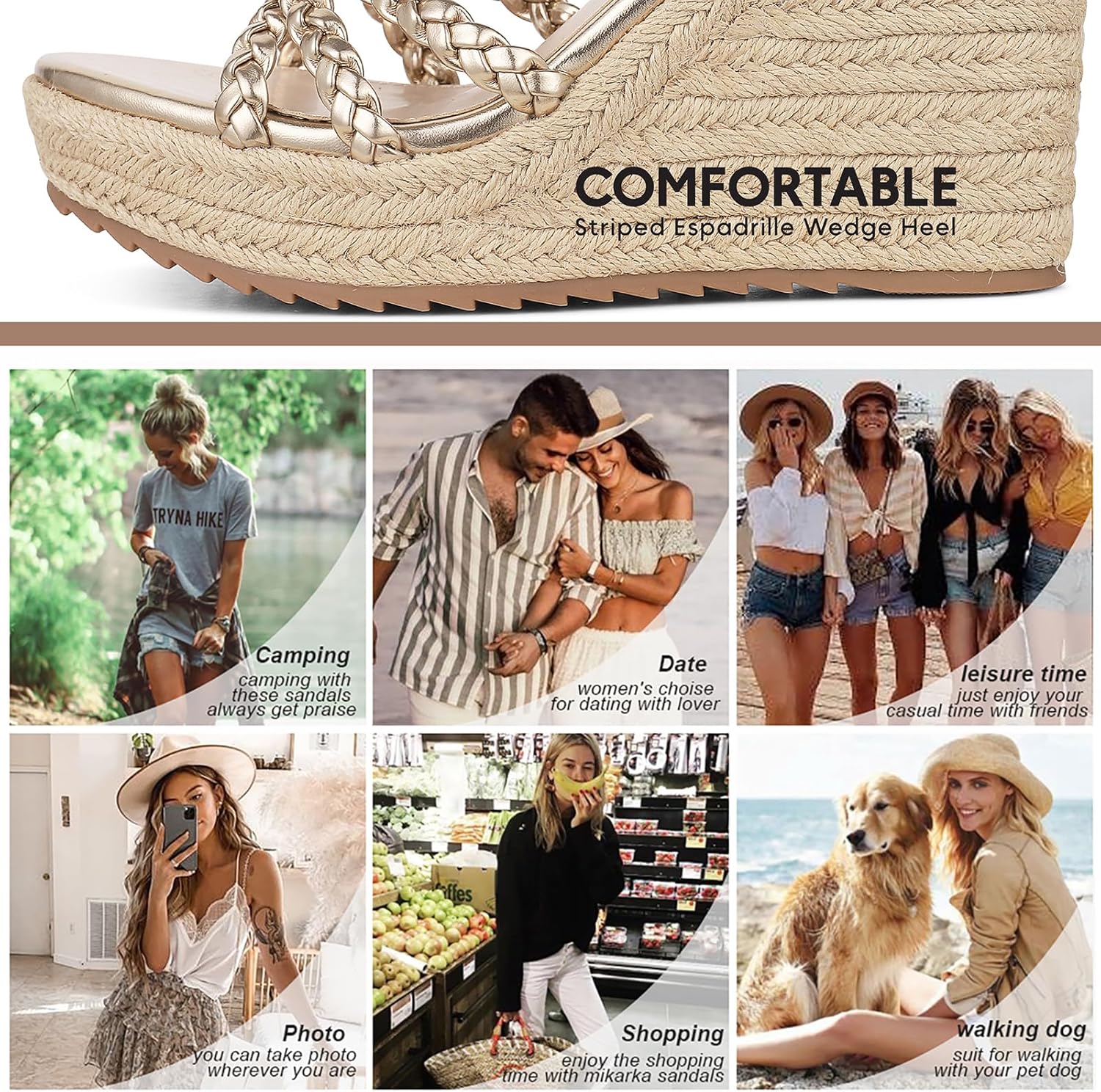 mikarka Espadrille Wedge Sandals for Women Braided Knot Ankle Strap Open Toe Platform Sandals - Image 7